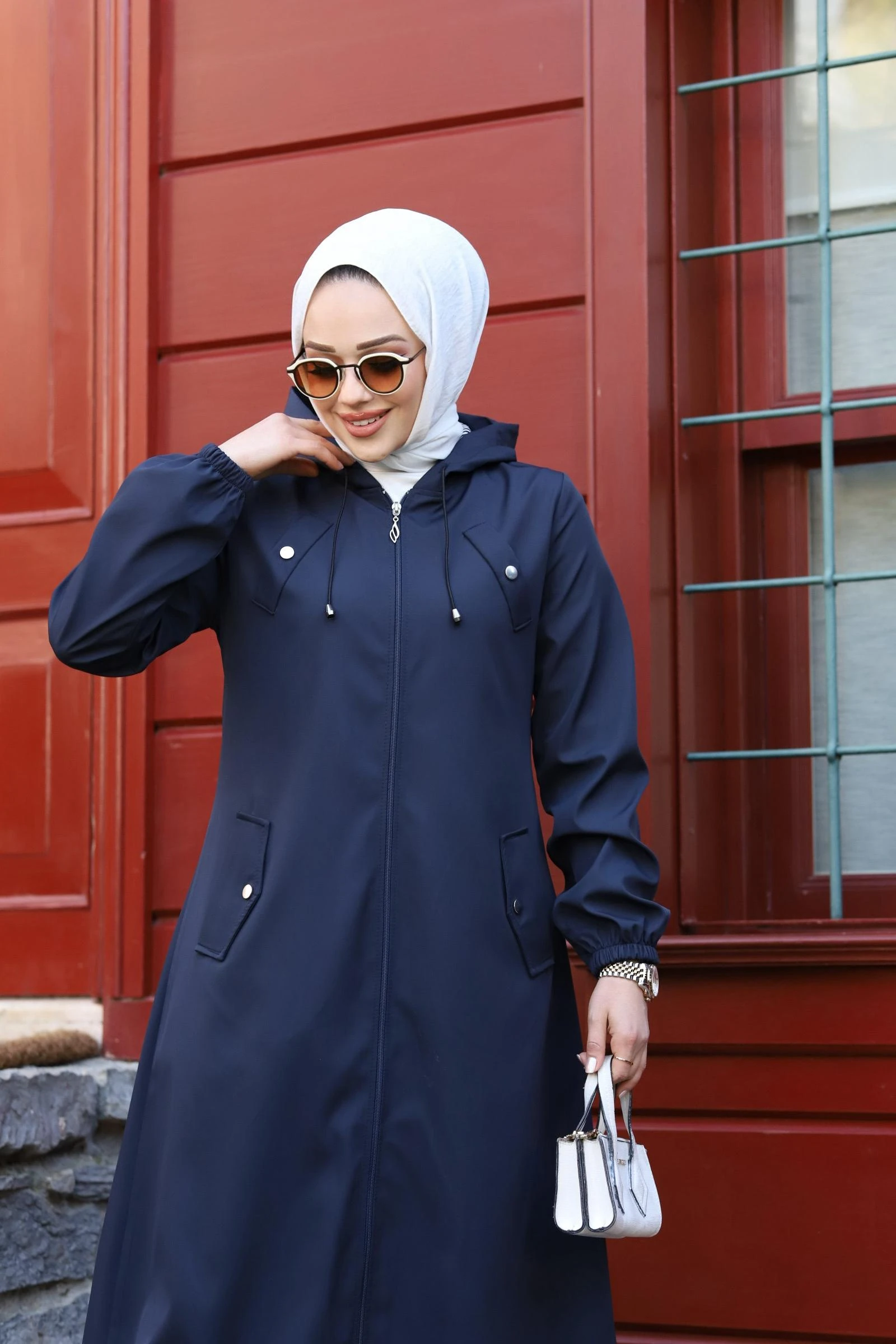 Armine Önü Cep Detaylı Trençkot Uzun Pardesü