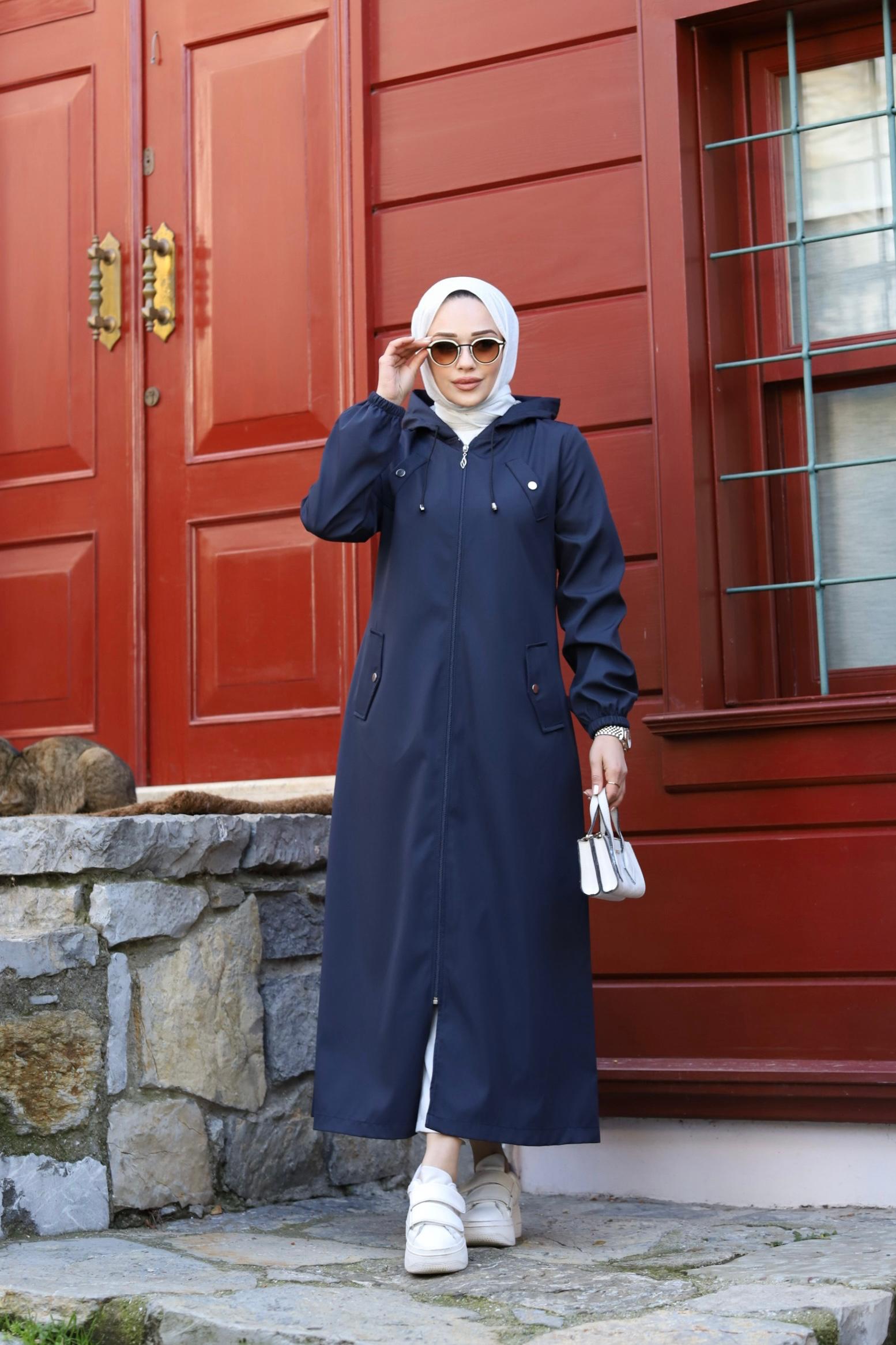 Armine Önü Cep Detaylı Trençkot Uzun Pardesü