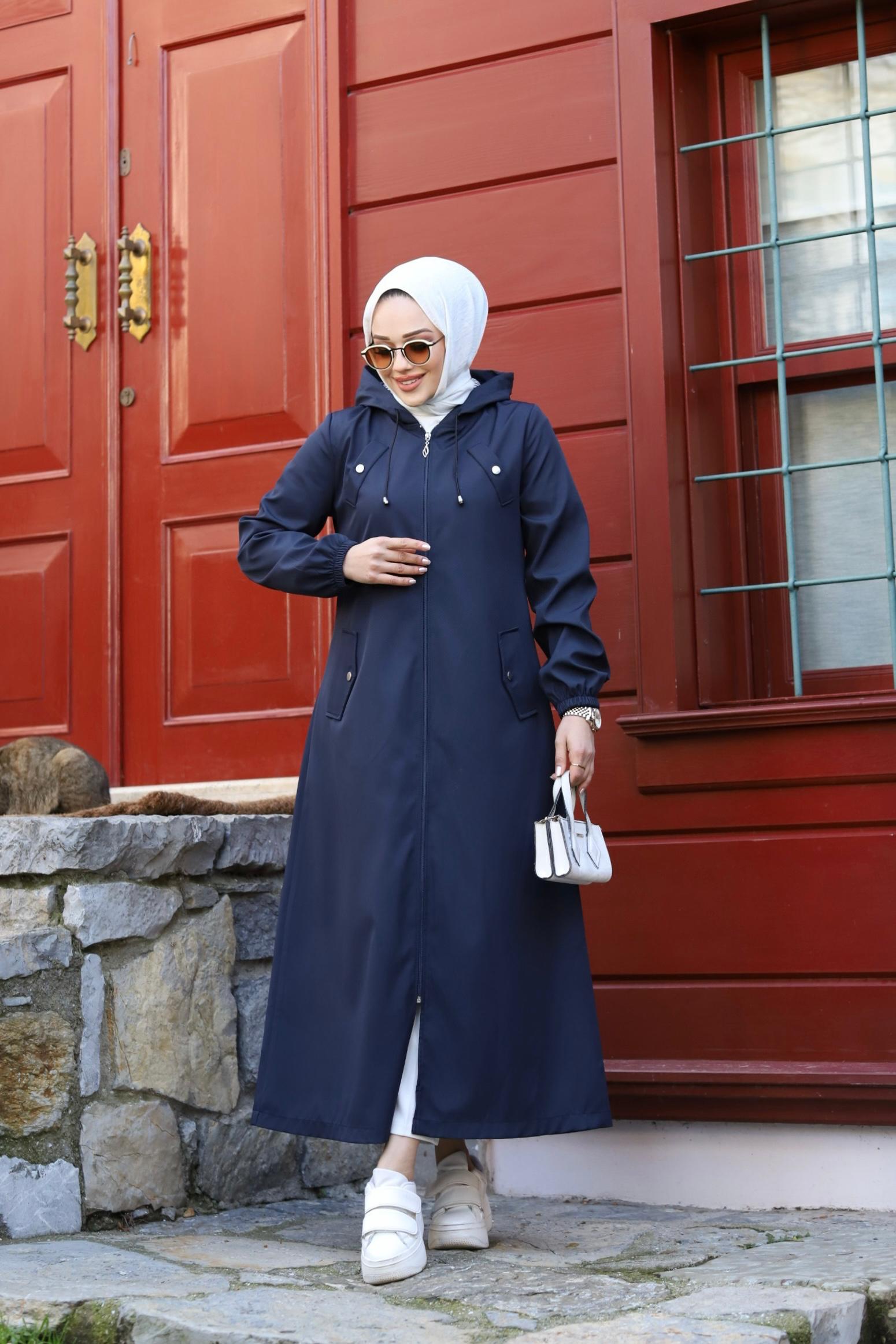 Armine Önü Cep Detaylı Trençkot Uzun Pardesü