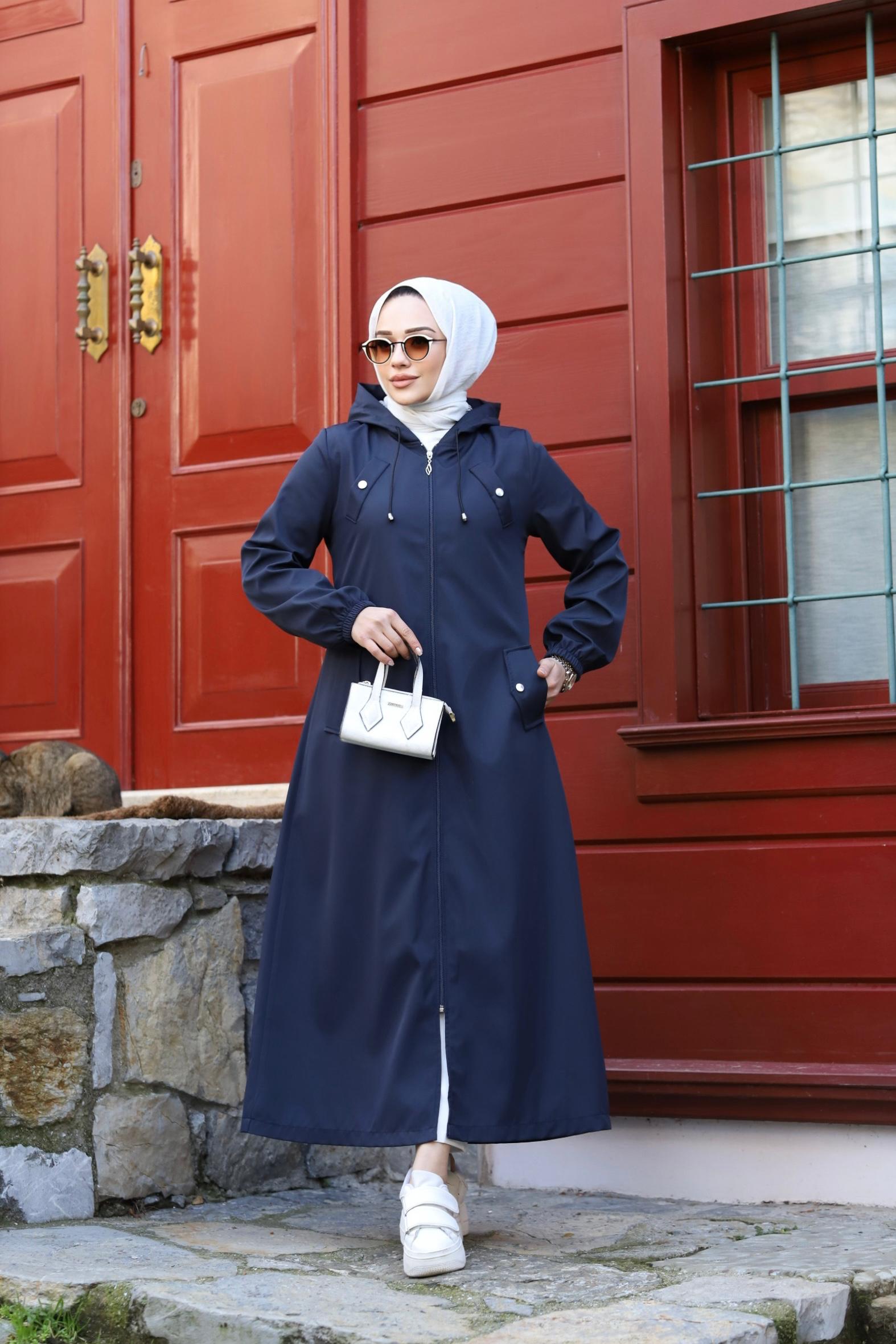 Armine Önü Cep Detaylı Trençkot Uzun Pardesü