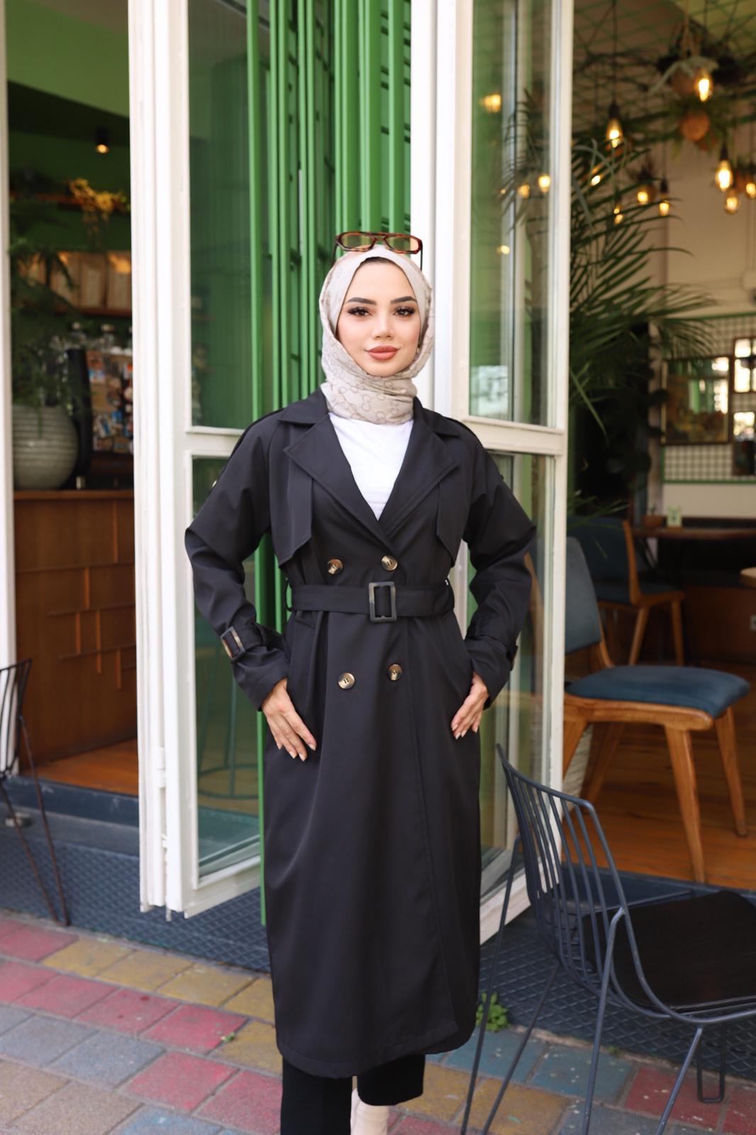  Kolları Kemer Detaylı Astarlı Trençkot
