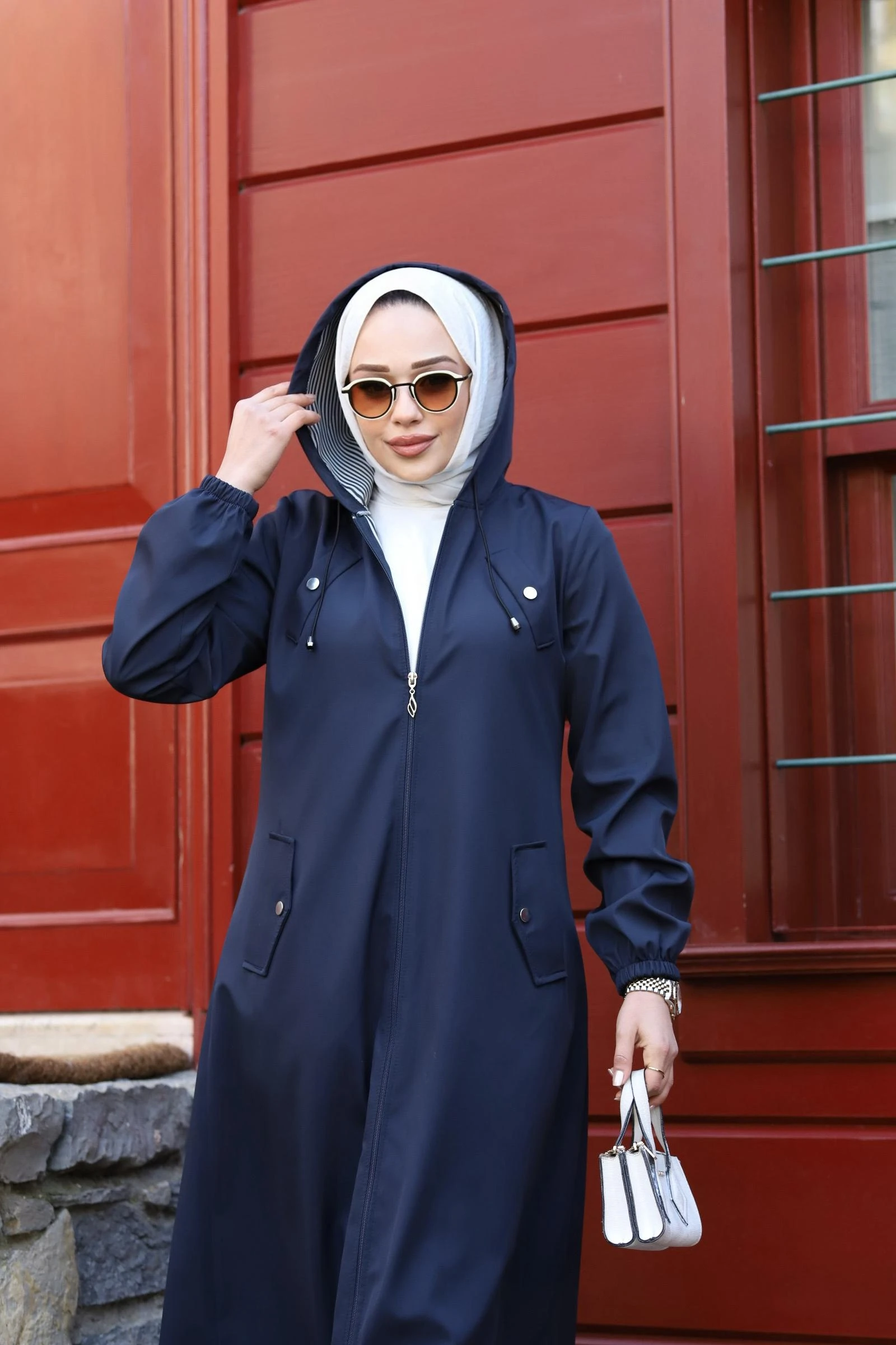 Armine Önü Cep Detaylı Trençkot Uzun Pardesü