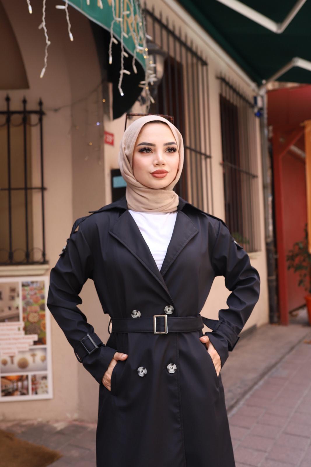  Kolları Kemer Detaylı Astarlı Trençkot