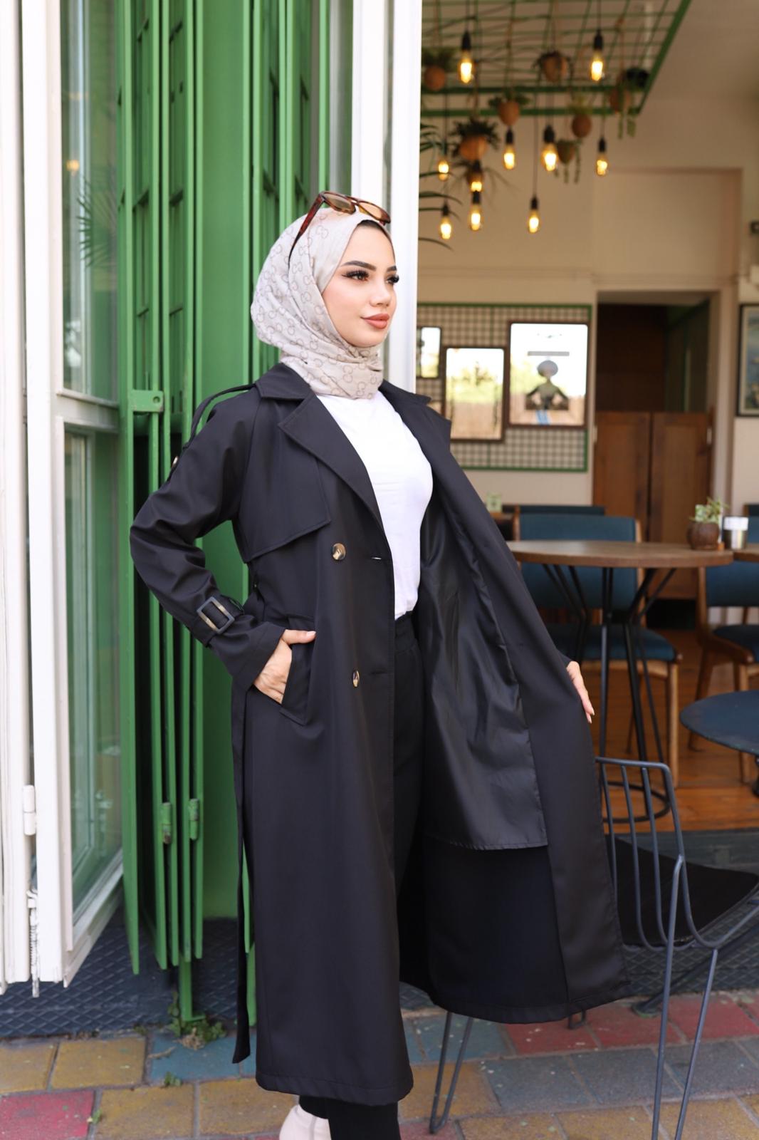  Kolları Kemer Detaylı Astarlı Trençkot