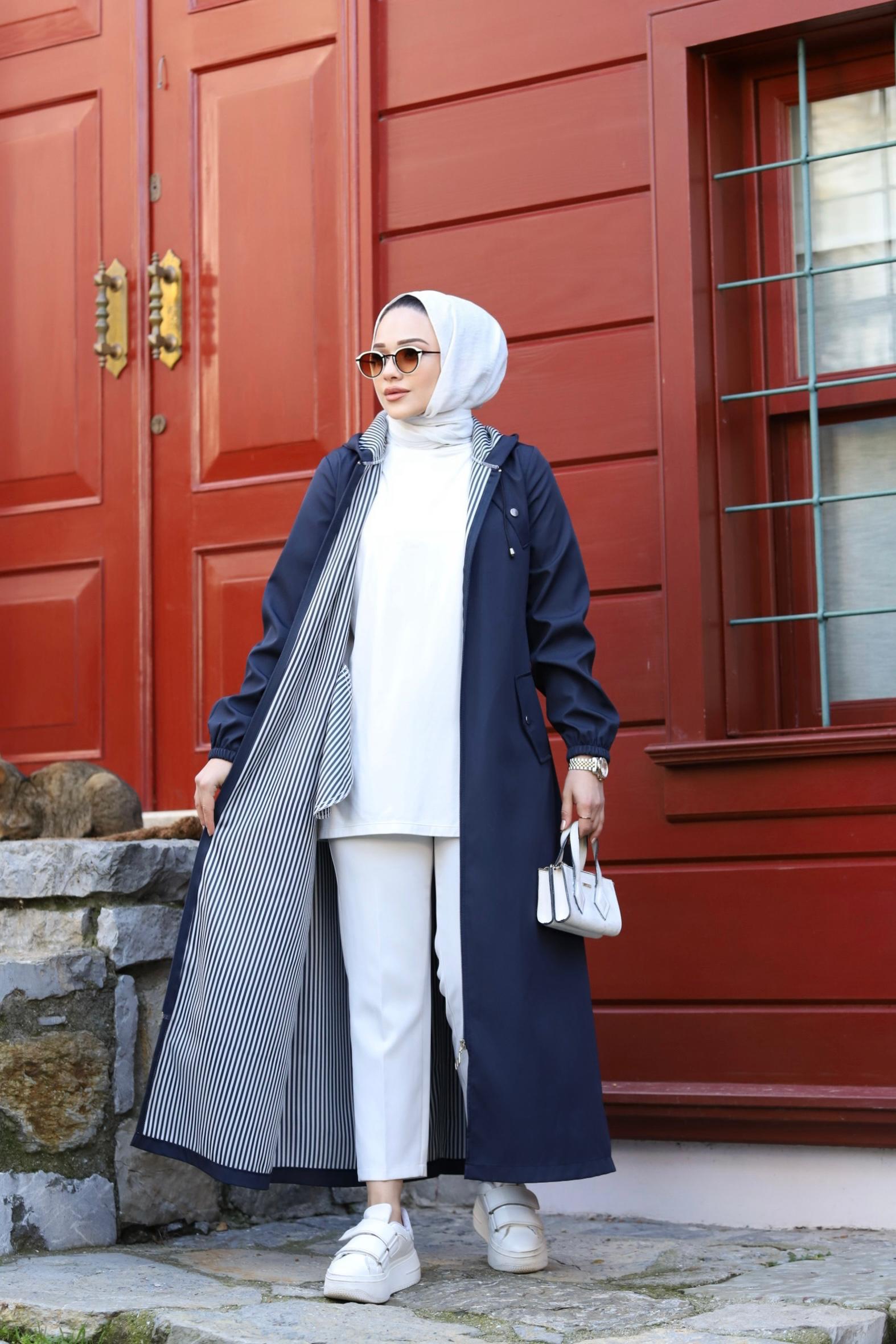 Armine Önü Cep Detaylı Trençkot Uzun Pardesü