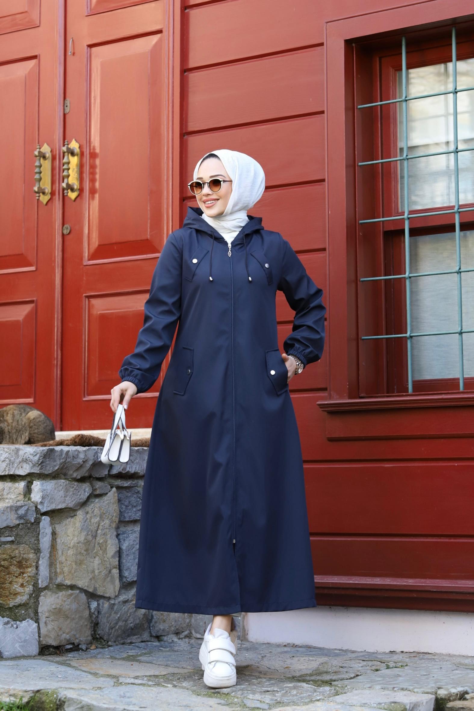 Armine Önü Cep Detaylı Trençkot Uzun Pardesü