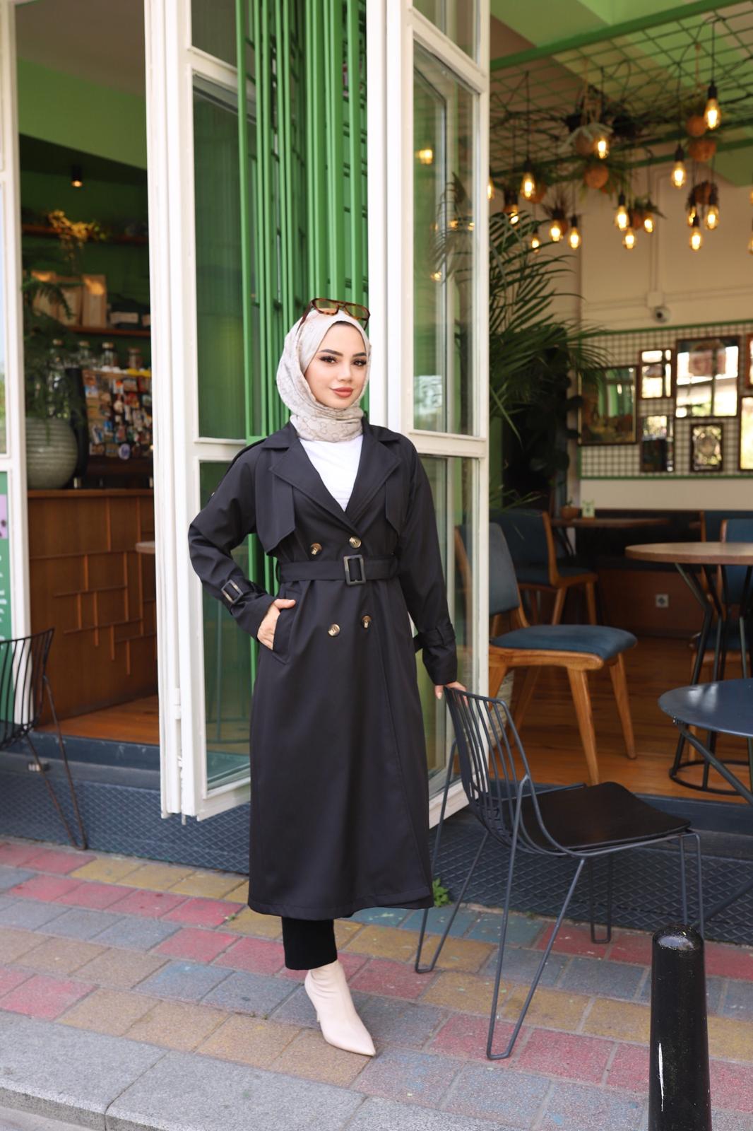  Kolları Kemer Detaylı Astarlı Trençkot