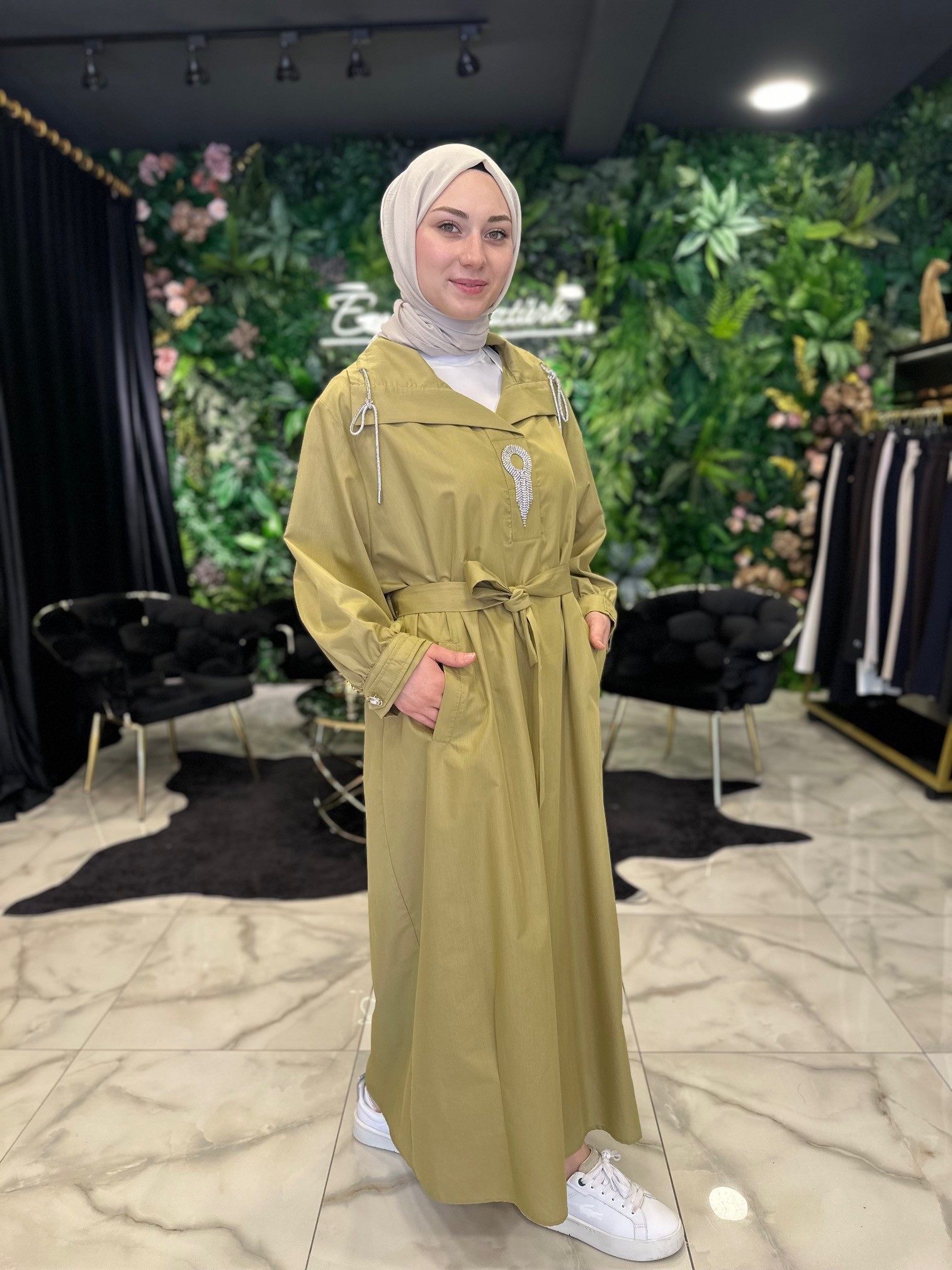 ÖNÜ TAŞLI ELBİSE 5534 - YEŞİL
