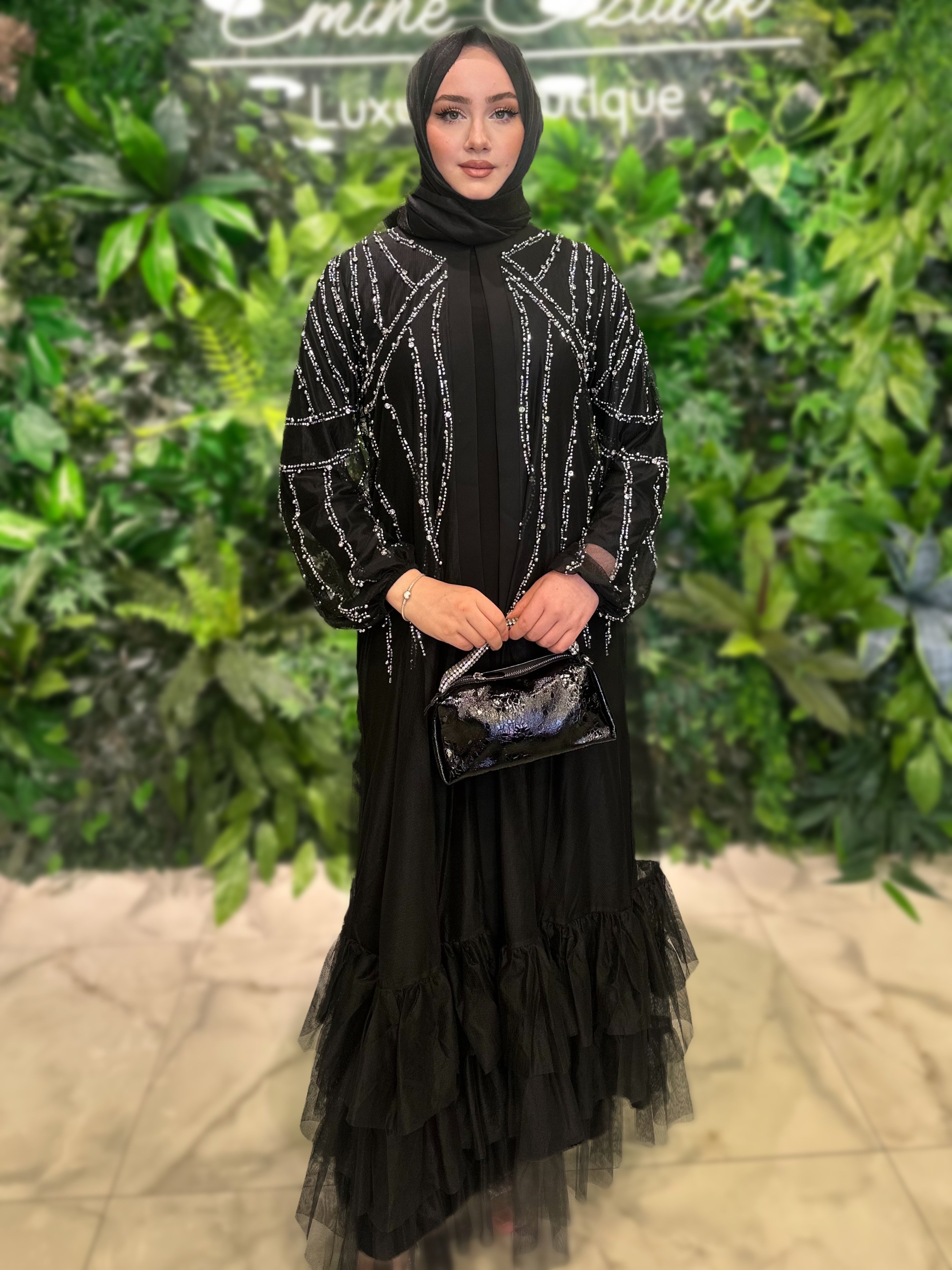 ETRUCCİ TAŞLI TÜL ABAYA 6184