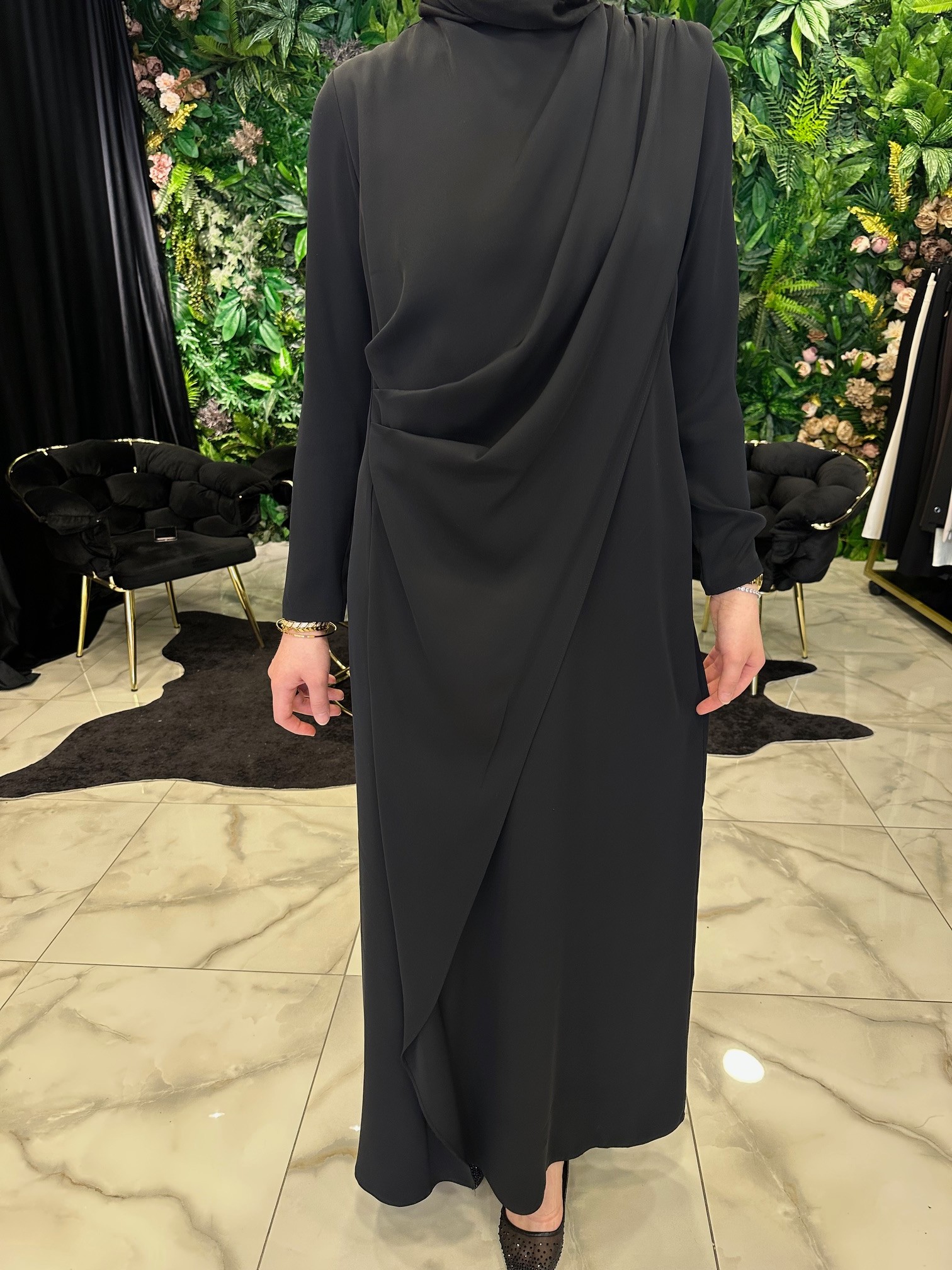 HİLAL OĞUZKAN ÖN VEREV KAPAKLI ELBİSE 9136 - SİYAH