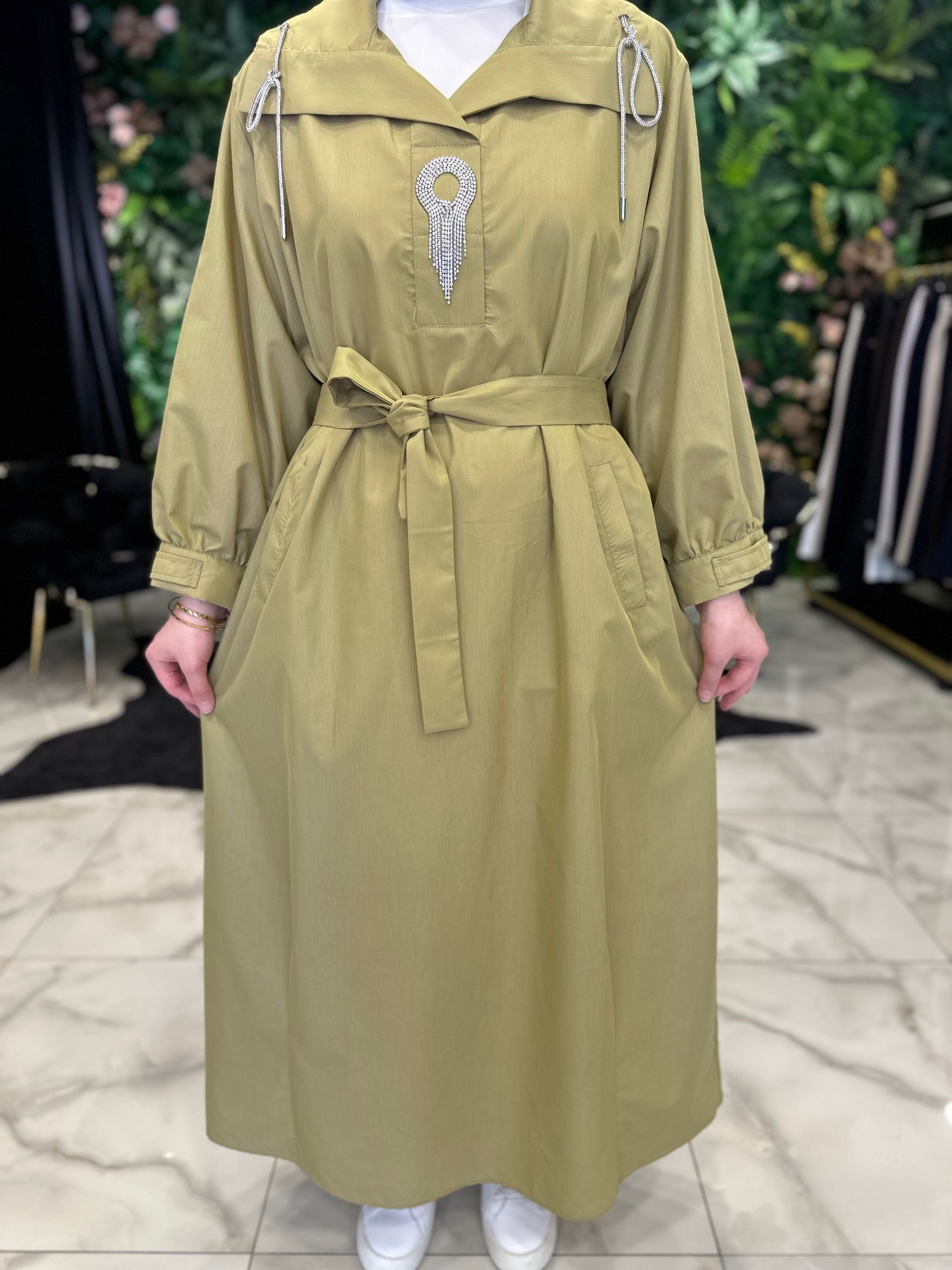 ÖNÜ TAŞLI ELBİSE 5534 - YEŞİL