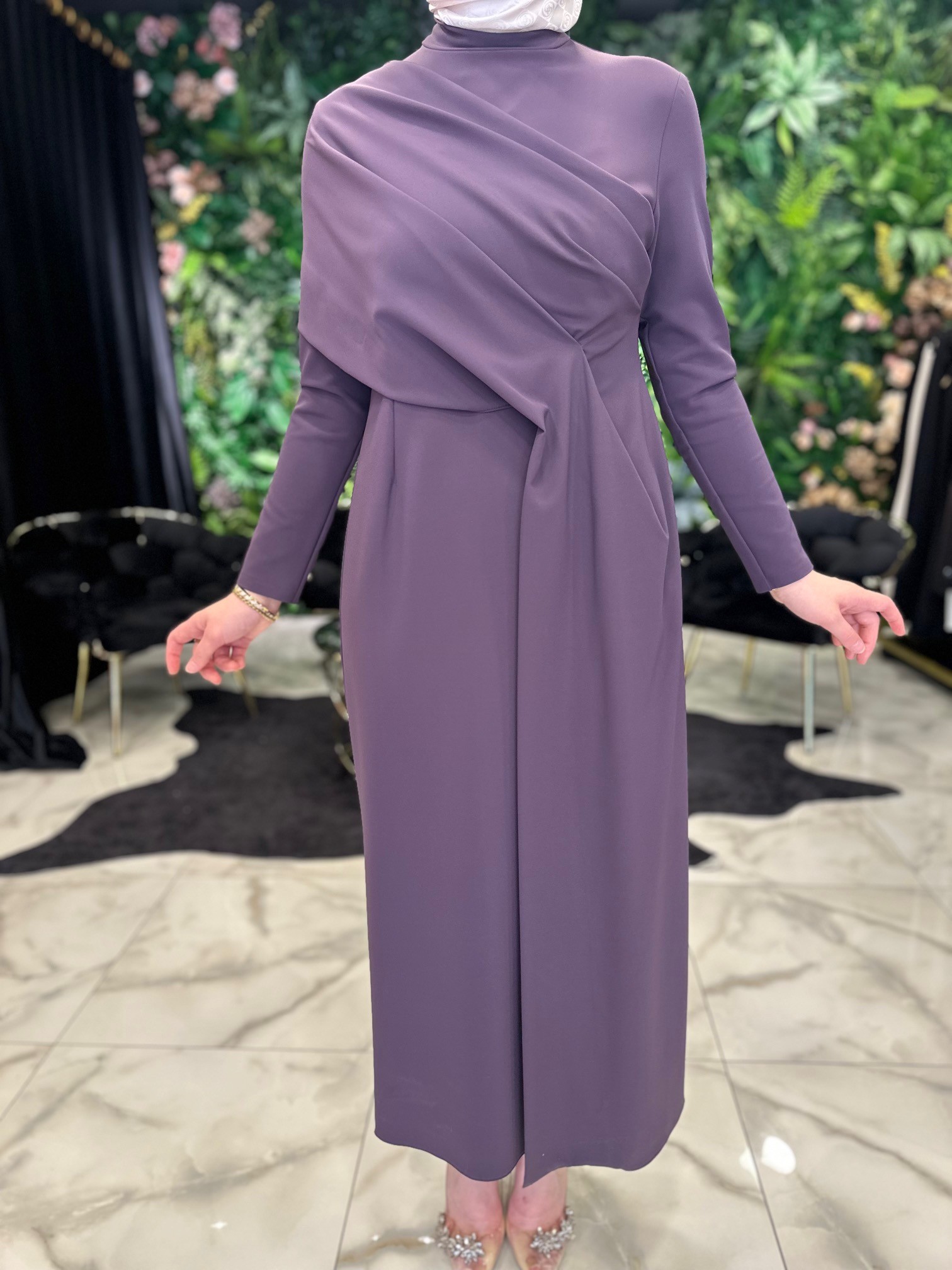 HİLAL OĞUZKAN DETAYLI ELBİSE 8038 - MOR
