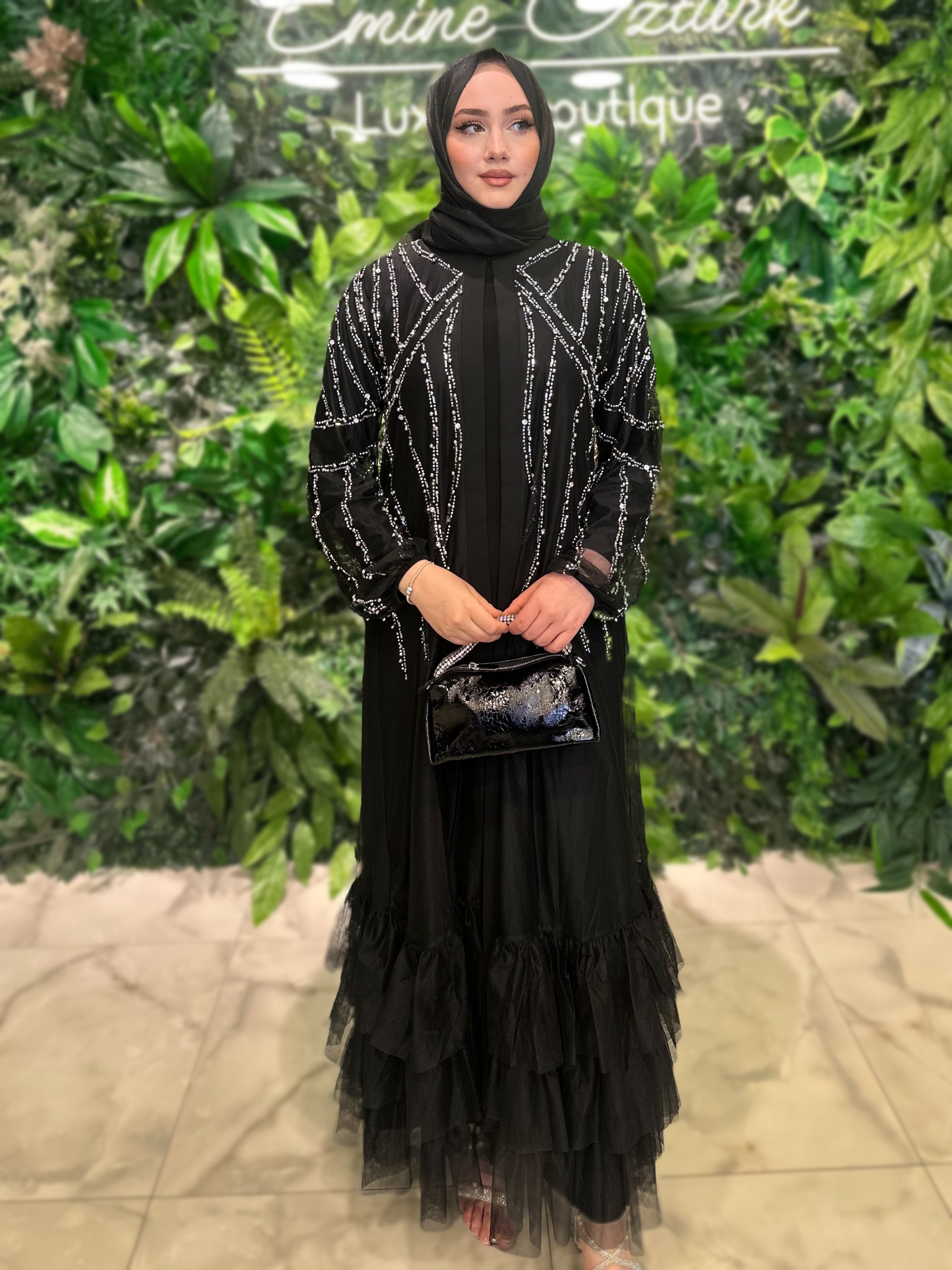 ETRUCCİ TAŞLI TÜL ABAYA 6184