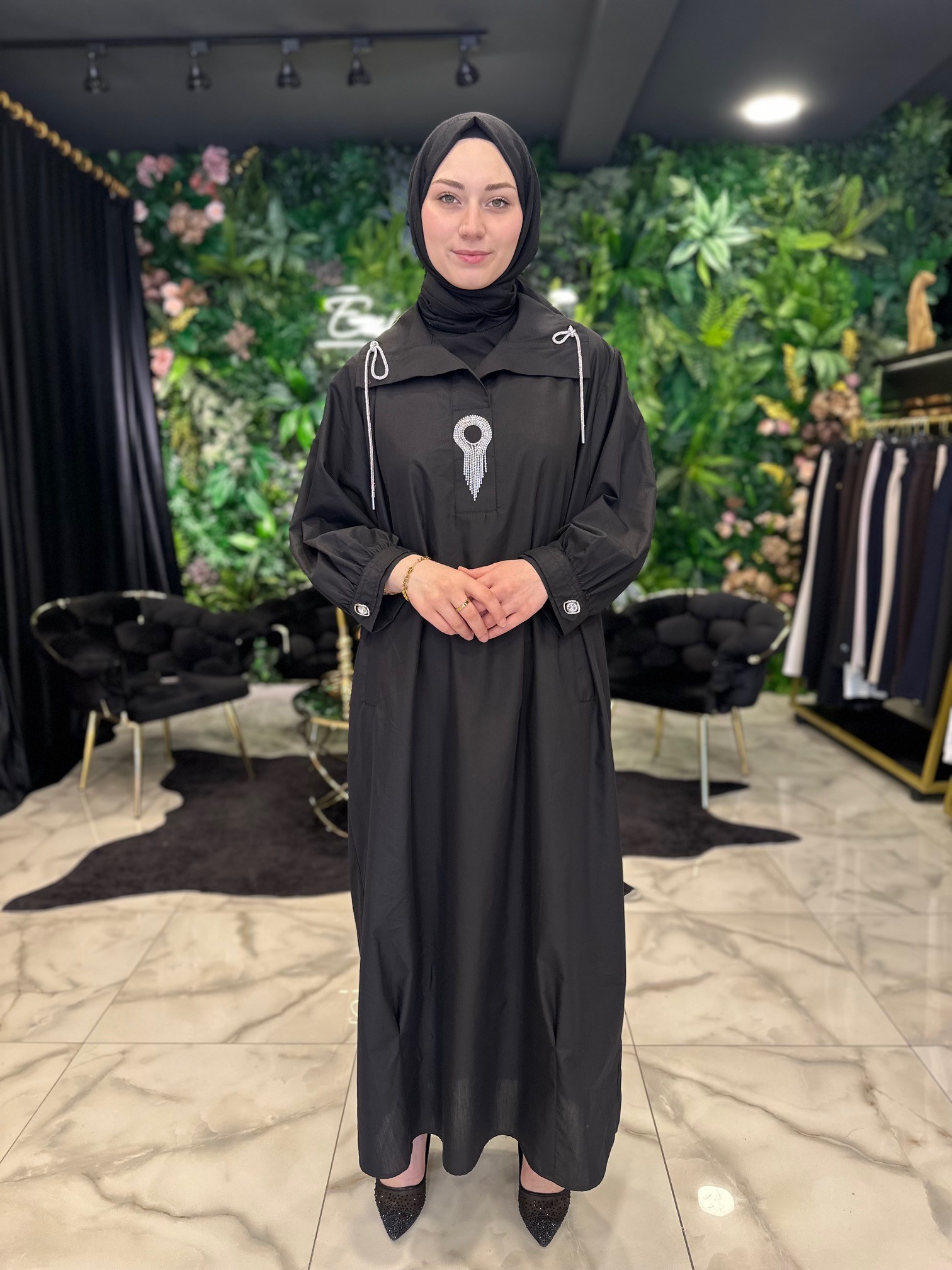 ÖNÜ TAŞLI ELBİSE 5534 - SİYAH