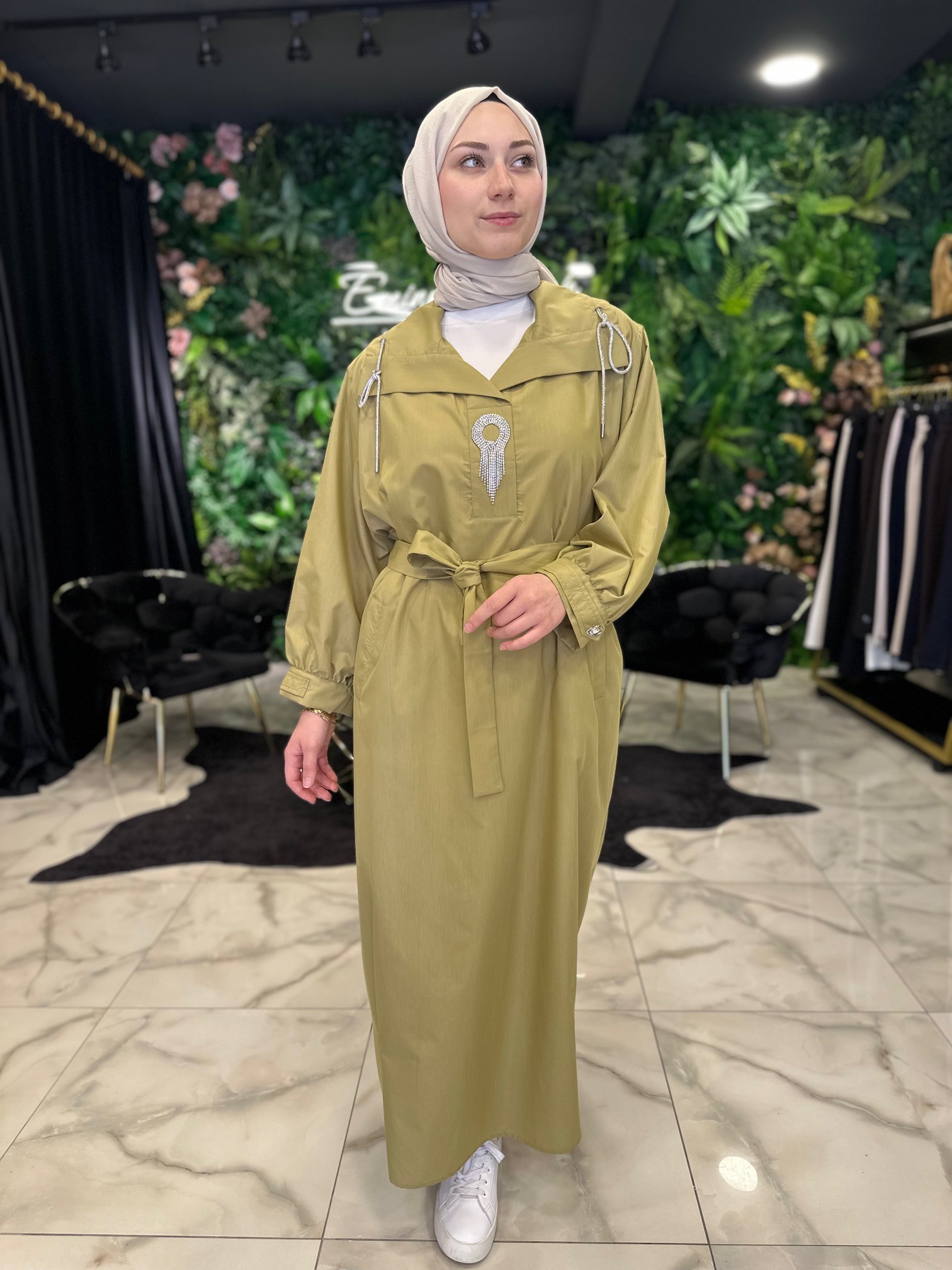 ÖNÜ TAŞLI ELBİSE 5534 - YEŞİL