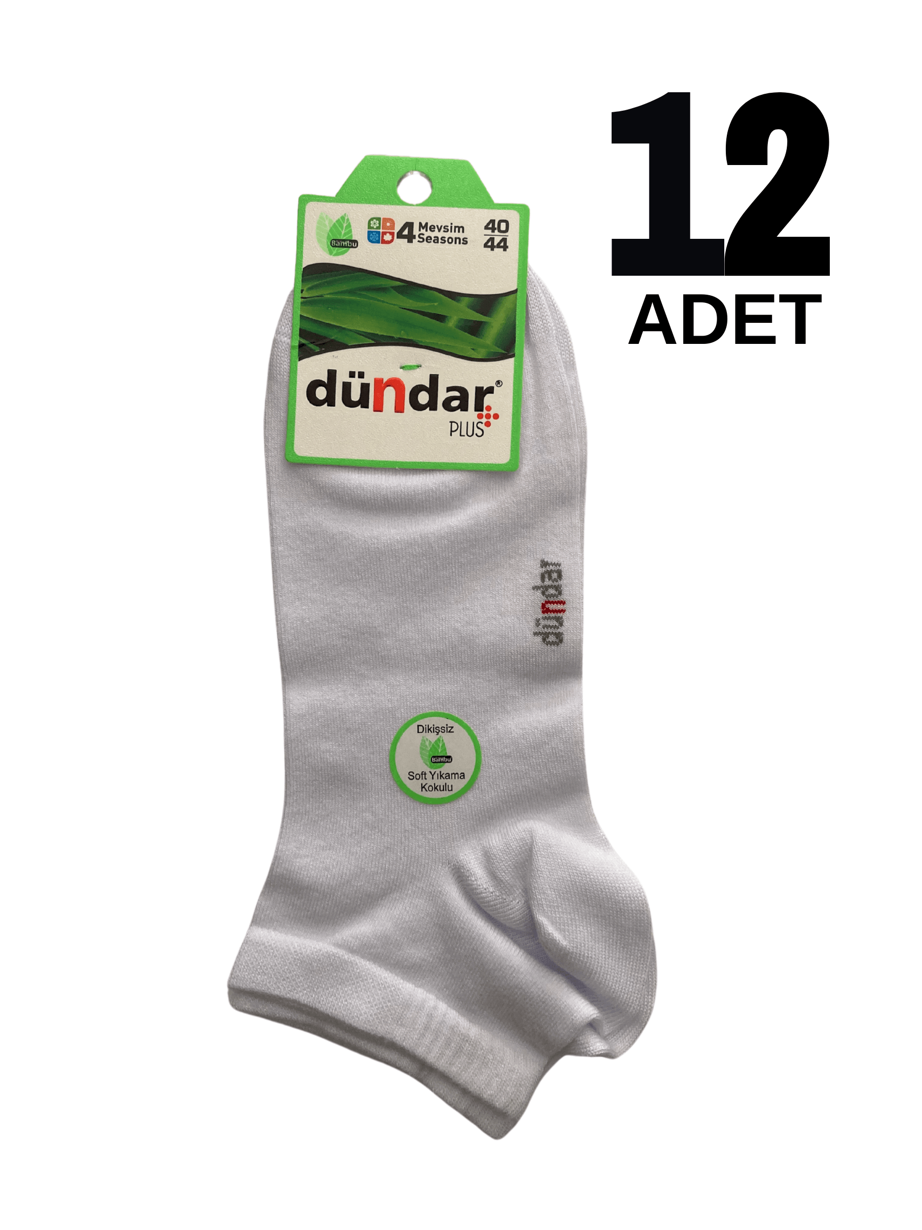 Dündar 4 Mevsim Erkek Bambu Patik Çorap 12'Li - BEYAZ