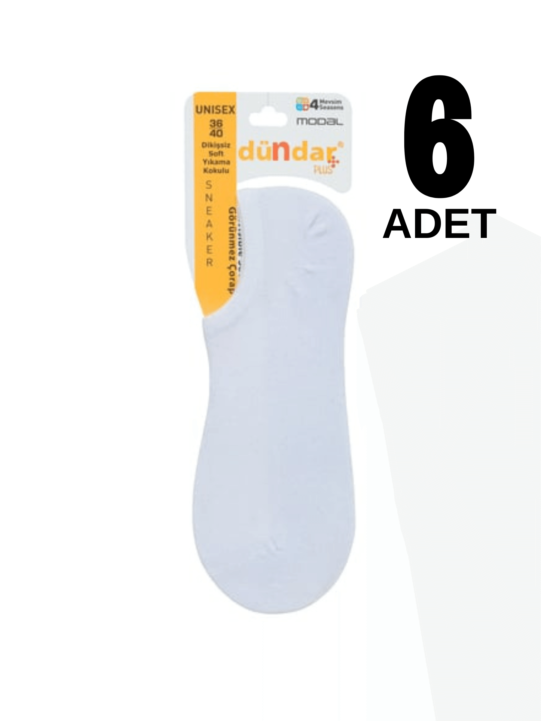 Dündar 4 Mevsim Unisex Modal Sneaker Çorap 6'Lı - BEYAZ