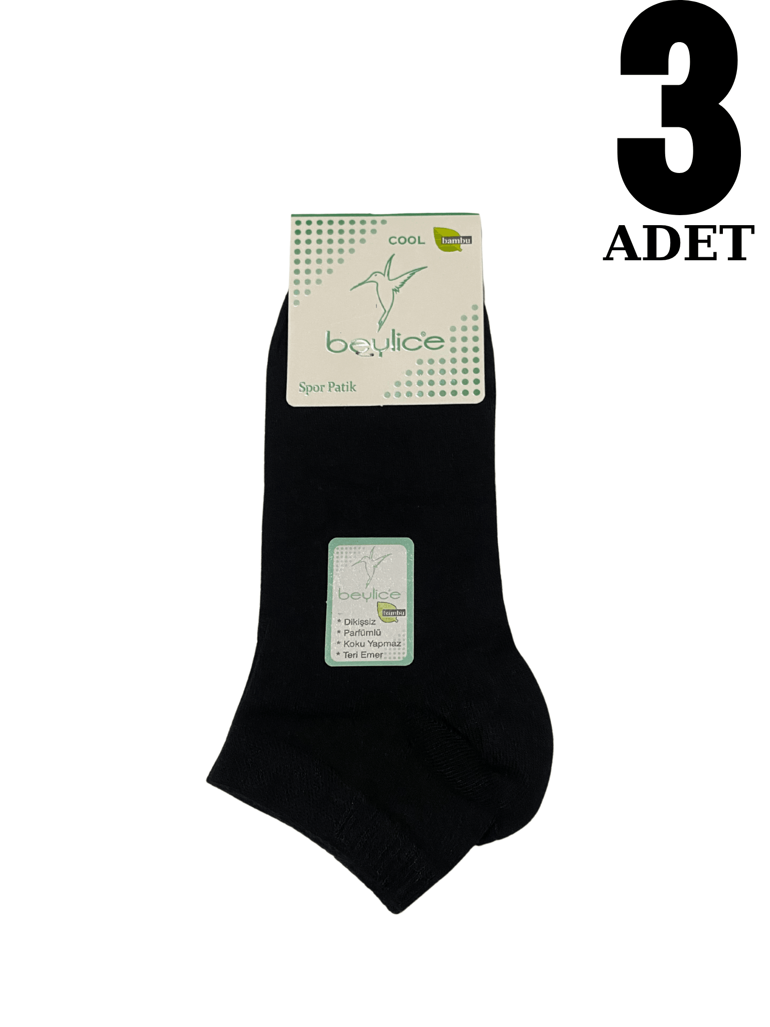 BEYLİCE UNİSEX BAMBU PATİK ÇORAP 3 ADET - SİYAH