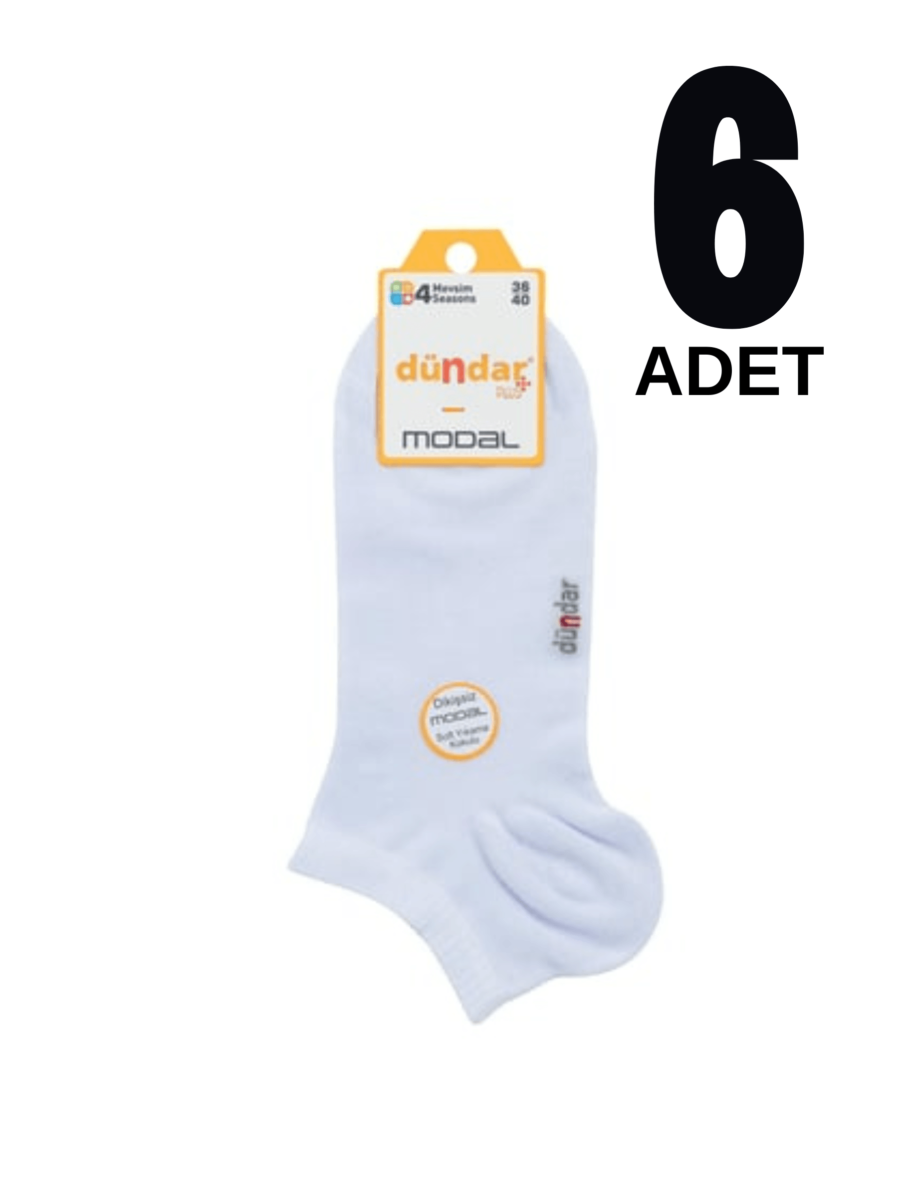 Dündar 4 Mevsim Kadın Modal Patik Çorap 6'Lı - BEYAZ