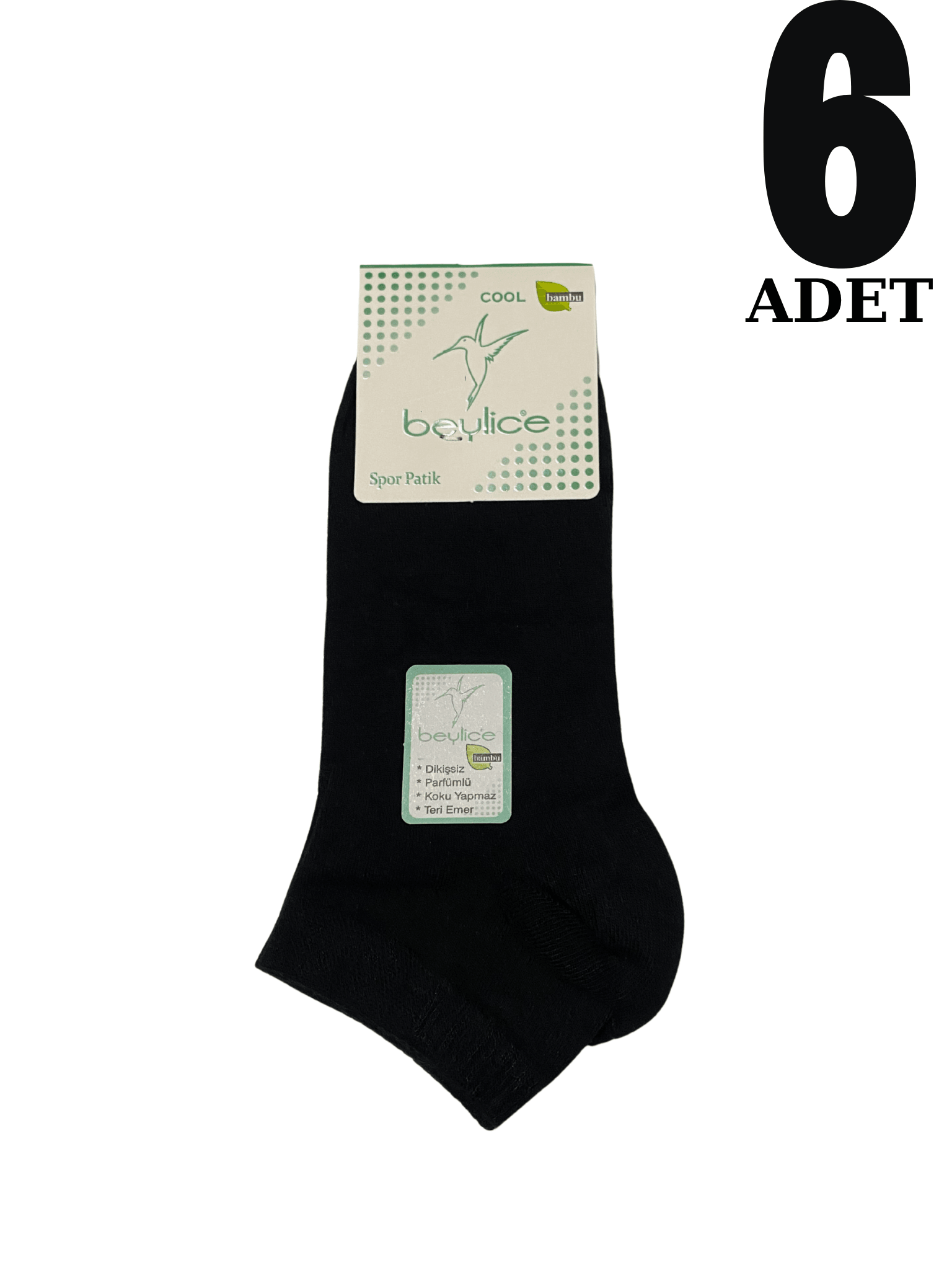 BEYLİCE UNİSEX BAMBU PATİK ÇORAP 6 ADET - SİYAH