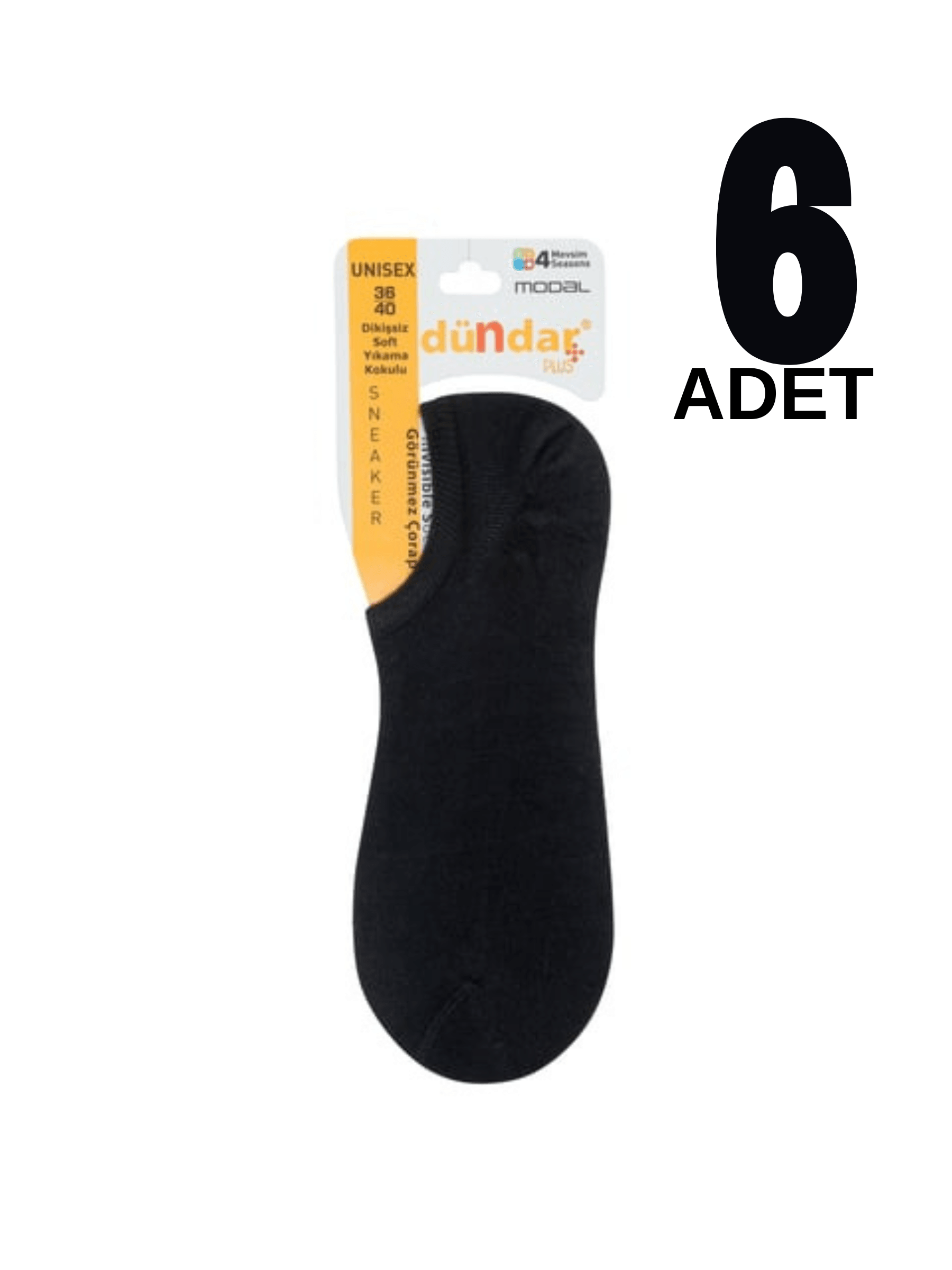 Dündar 4 Mevsim Unisex Modal Sneaker Çorap 6'Lı - SİYAH