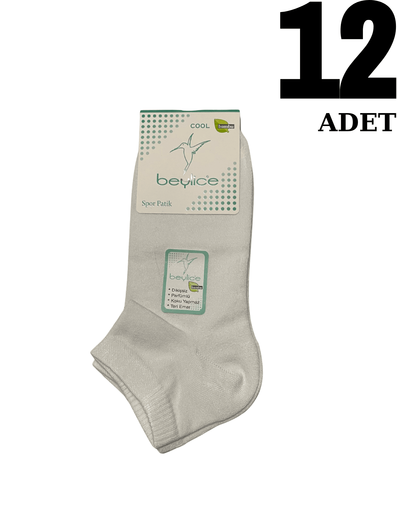 BEYLİCE UNİSEX BAMBU PATİK ÇORAP 12 ADET - BEYAZ