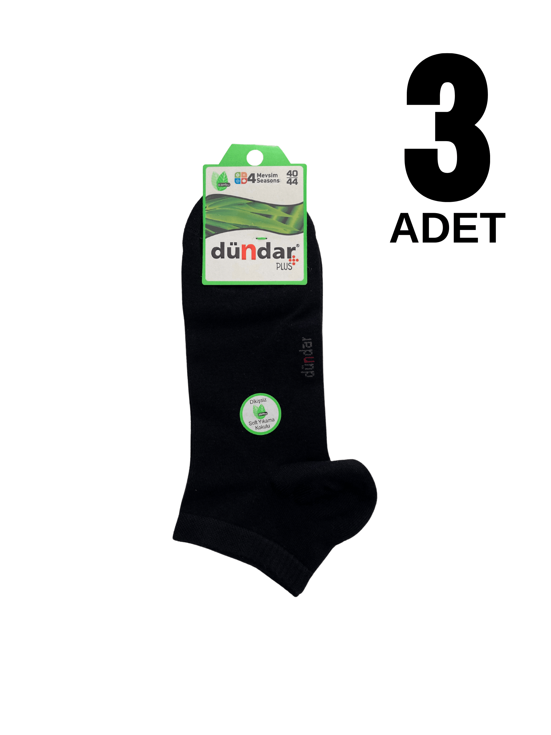 Dündar 4 Mevsim Erkek Bambu Patik Çorap 3'Lü - SİYAH