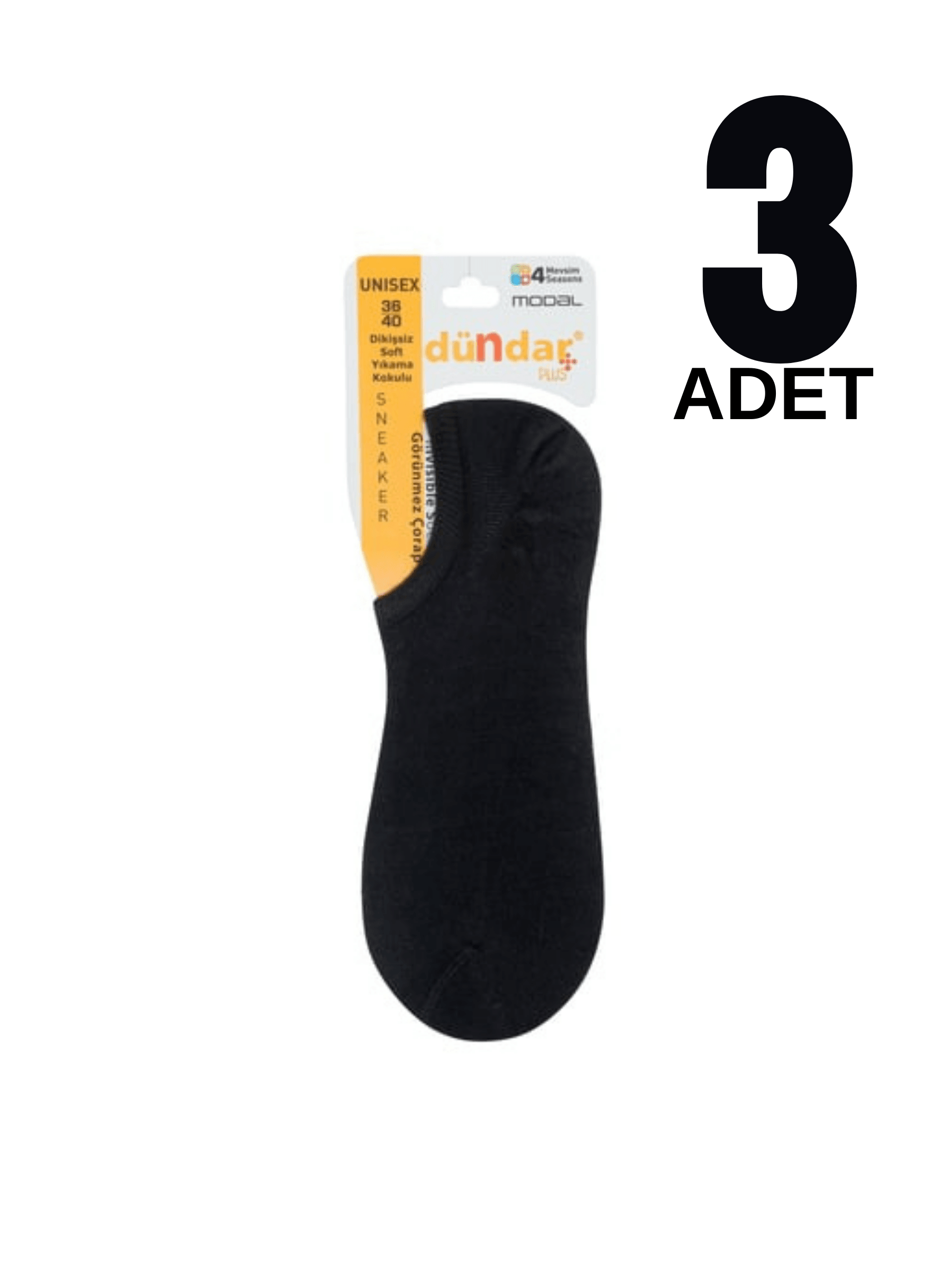 Dündar 4 Mevsim Unisex Modal Sneaker Çorap 3'Lü - SİYAH