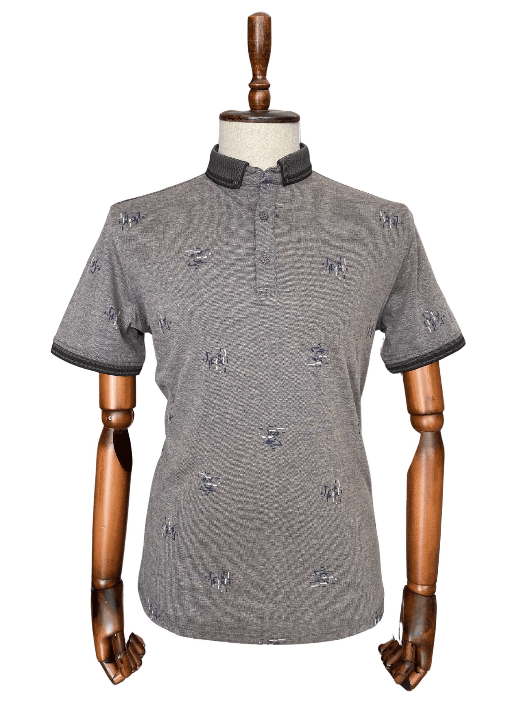 Polo Yaka Desenli Tişört - GRİ