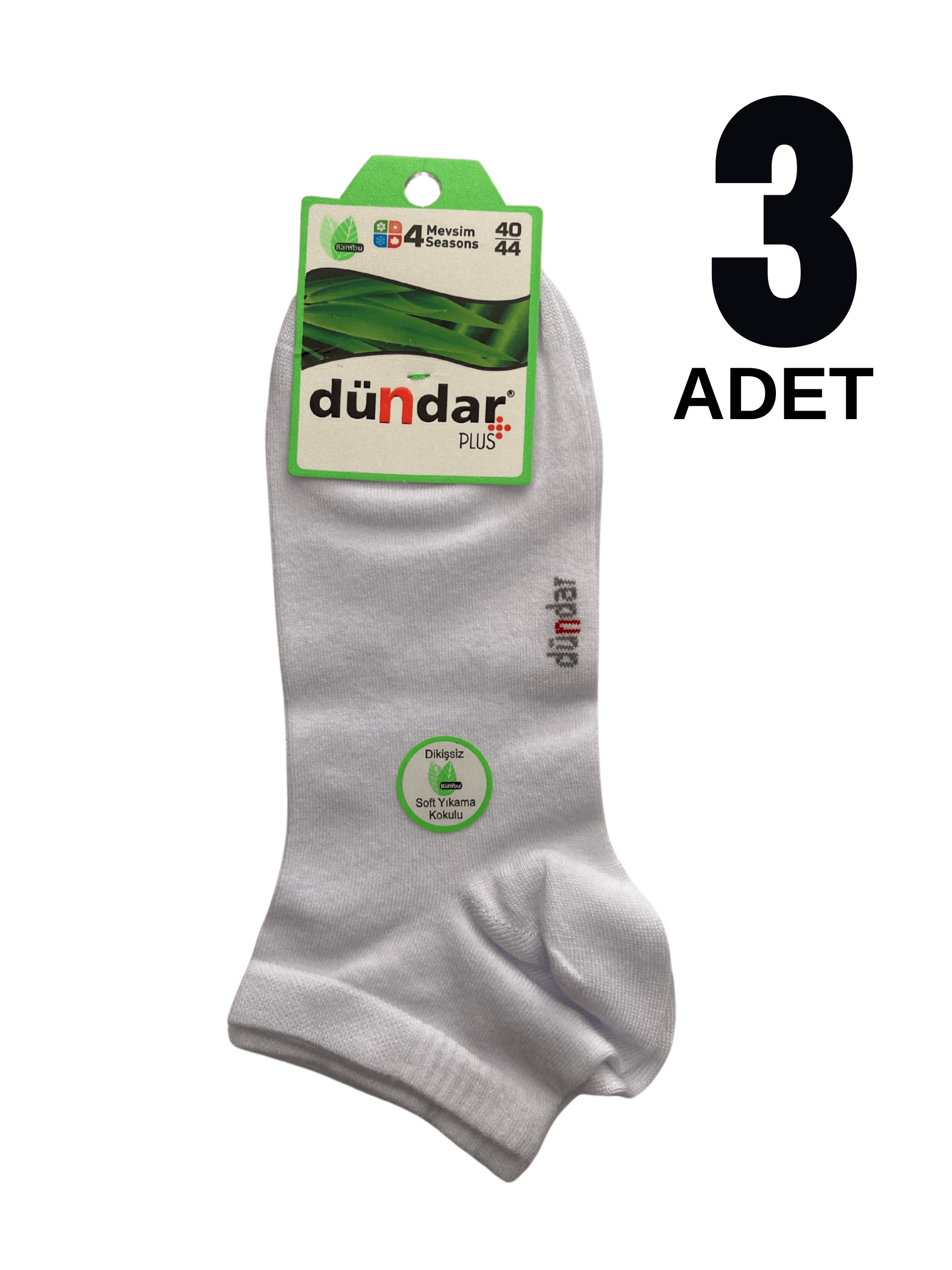 Dündar 4 Mevsim Erkek Bambu Patik Çorap 3'Lü - BEYAZ