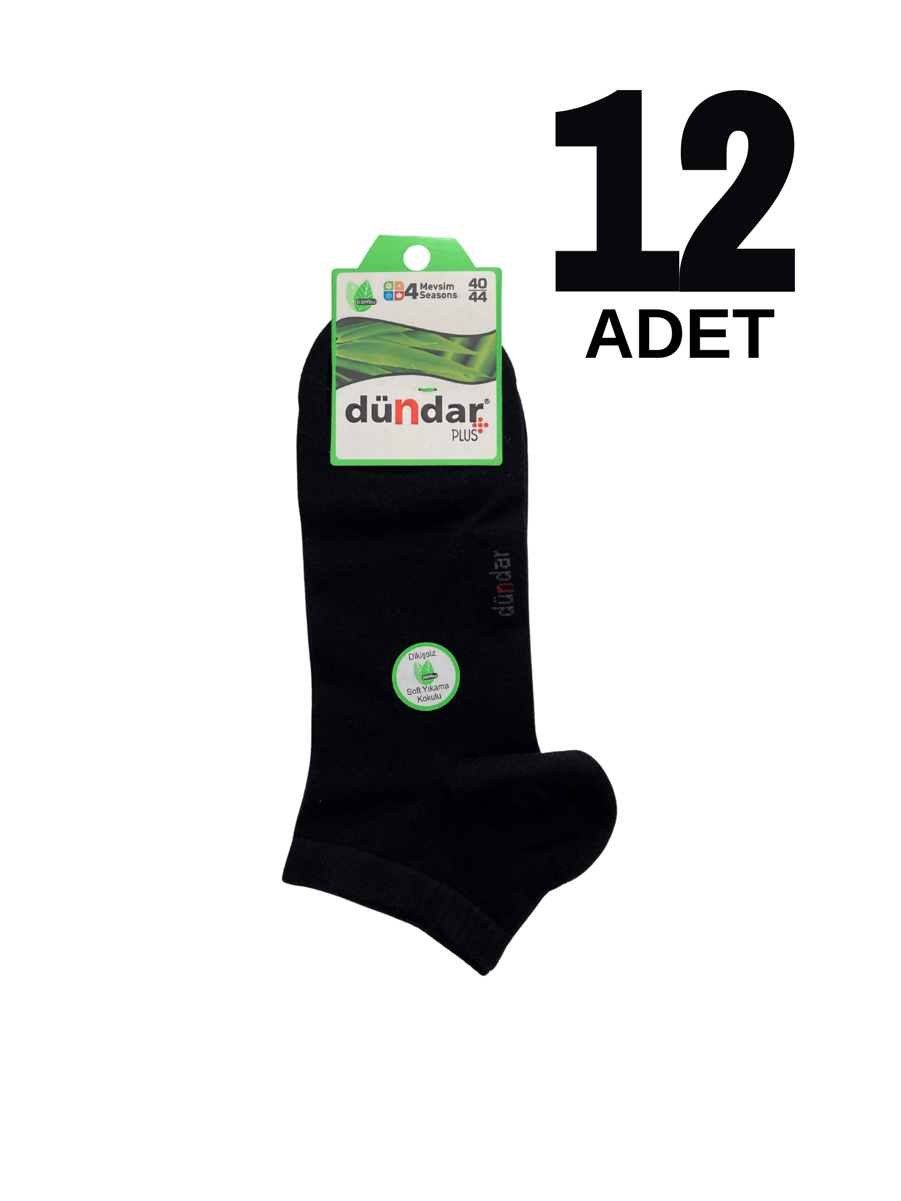 Dündar 4 Mevsim Erkek Bambu Patik Çorap 12'Li - SİYAH