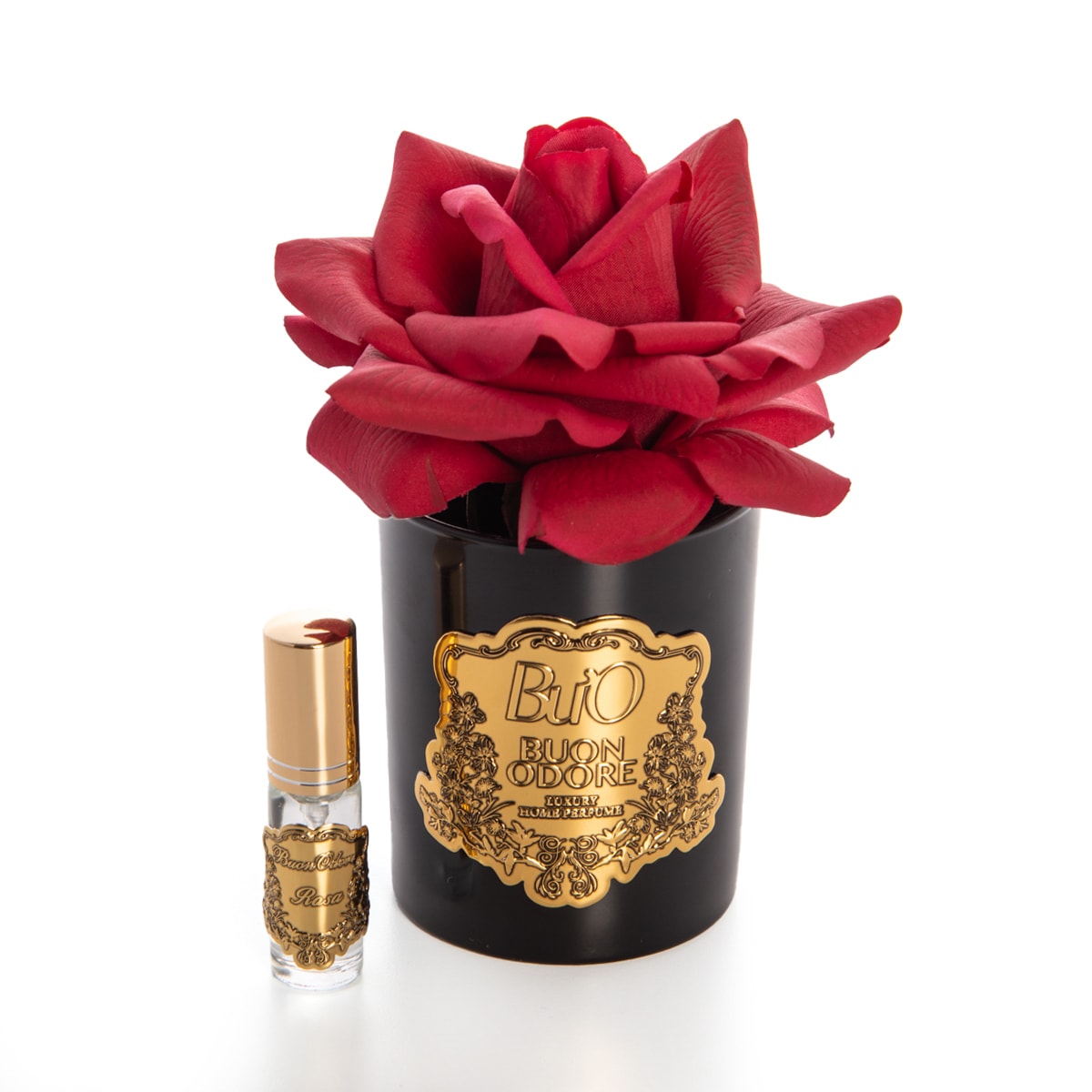 Black Glass Gold Single Rose Luxury Home Perfume - kırmızı