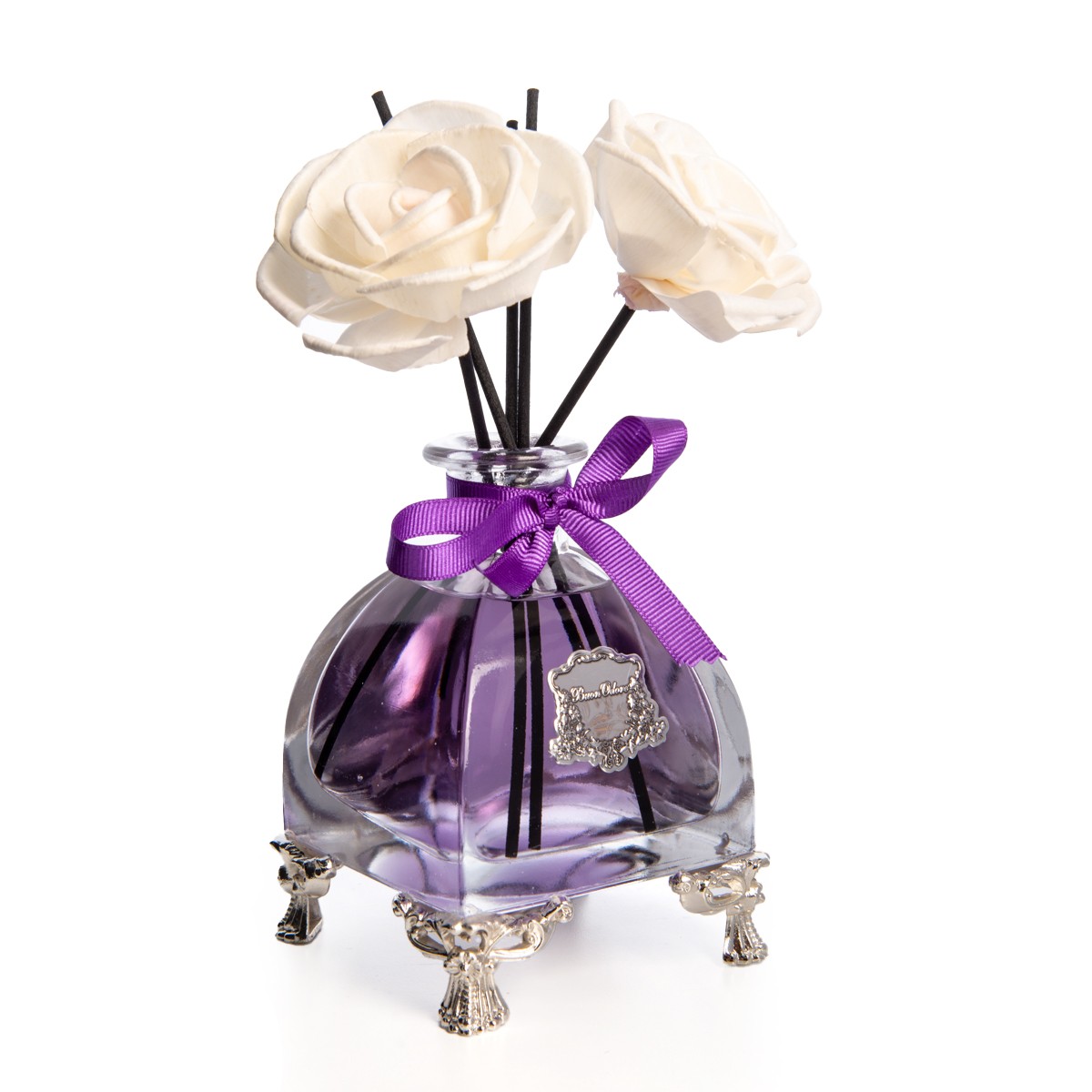 Silver Pirinç Ayaklı Kare Cam Difusser 250 ml. - purple