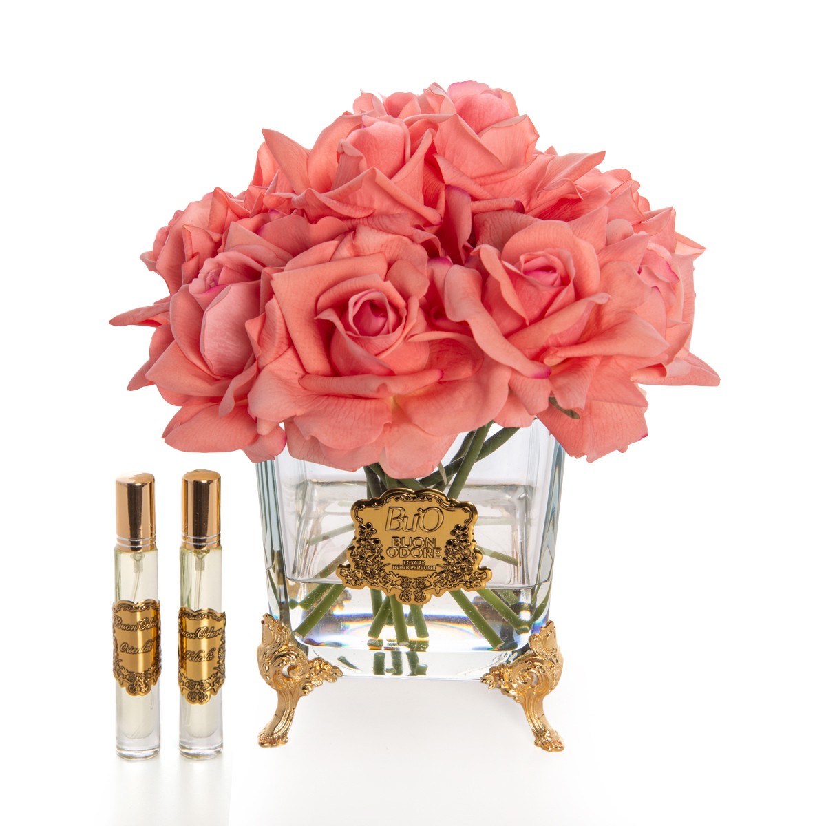 Pirinç Ayaklı Cam Gold Gül Luxury Home Perfume - mercan
