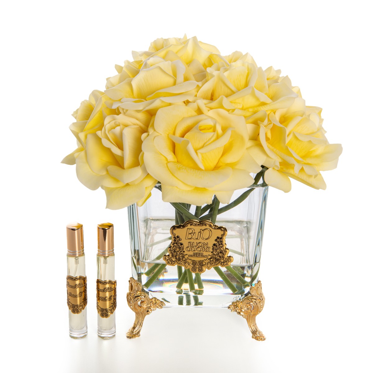 Pirinç Ayaklı Cam Gold Gül Luxury Home Perfume - sarı