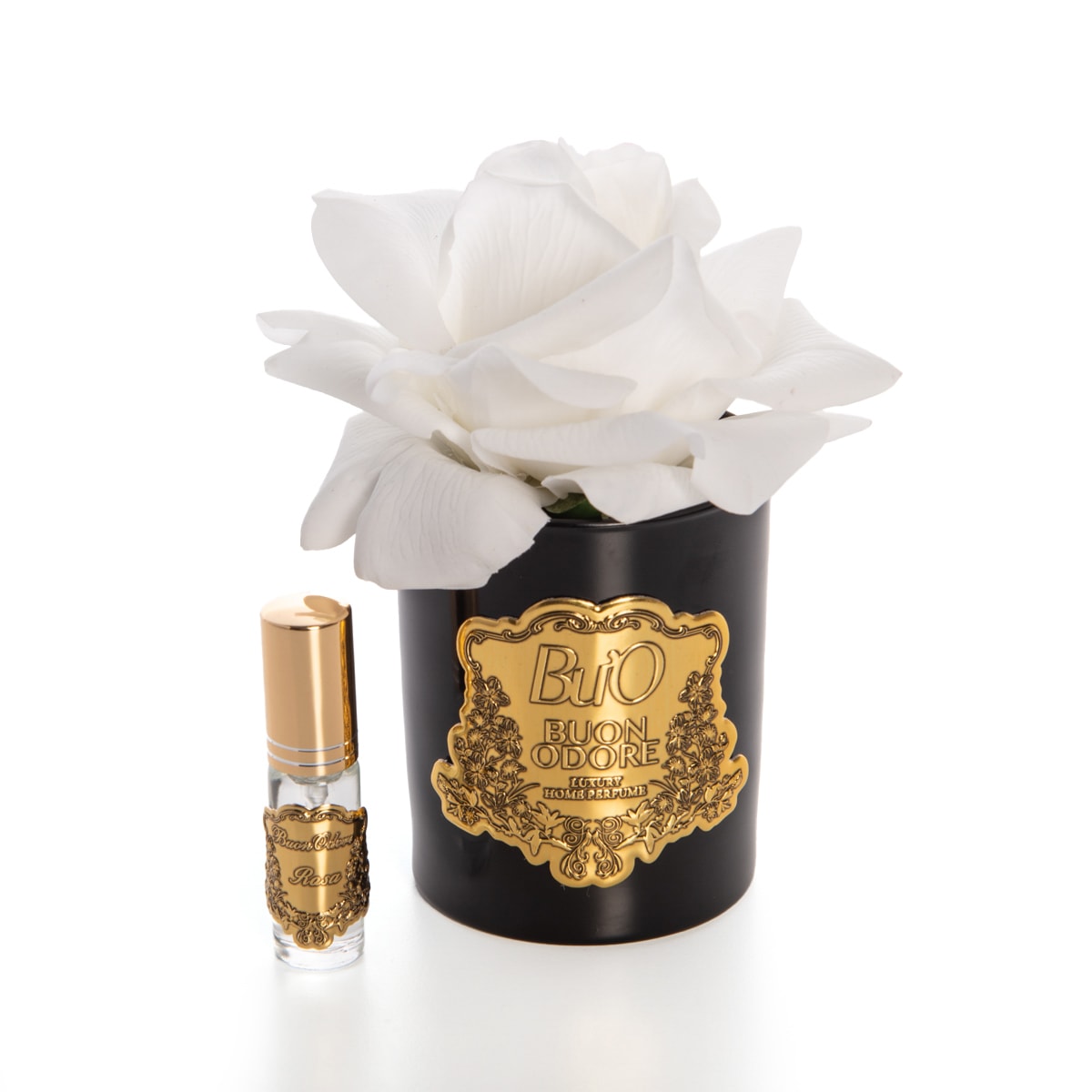 Black Glass Gold Single Rose Luxury Home Perfume - beyaz