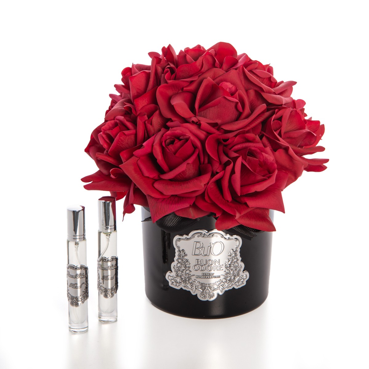 Siyah Cam Silver 14 Gül Luxury Home Perfume - kırmızı