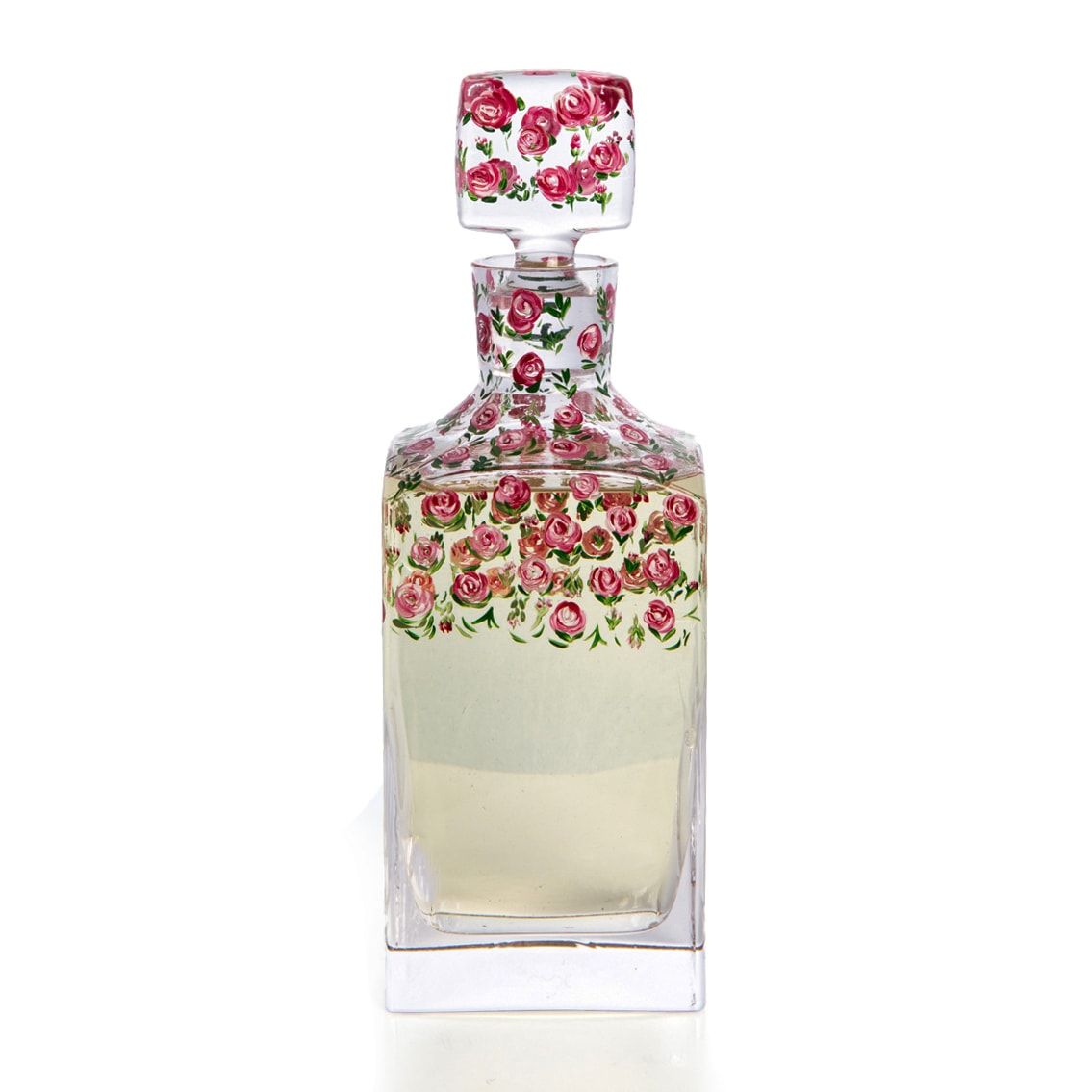 ÖZEL TASARIM EL BOYAMASI KARE CAM DIFFUSER - pembe gül