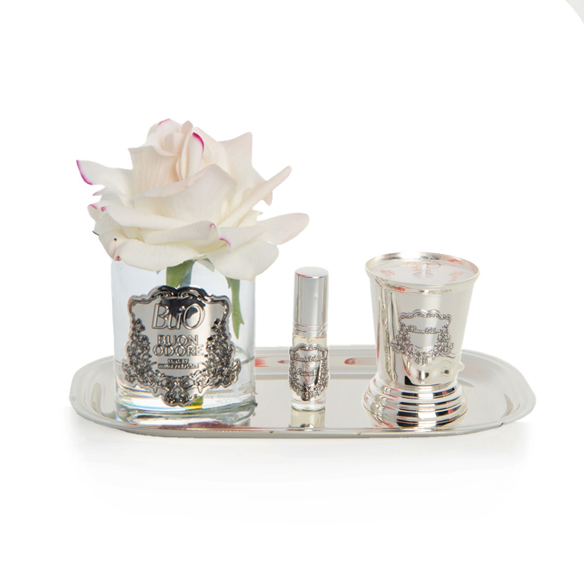 Silver Pirinç Mum ve Gül Set Luxury Home Perfume - allıklı