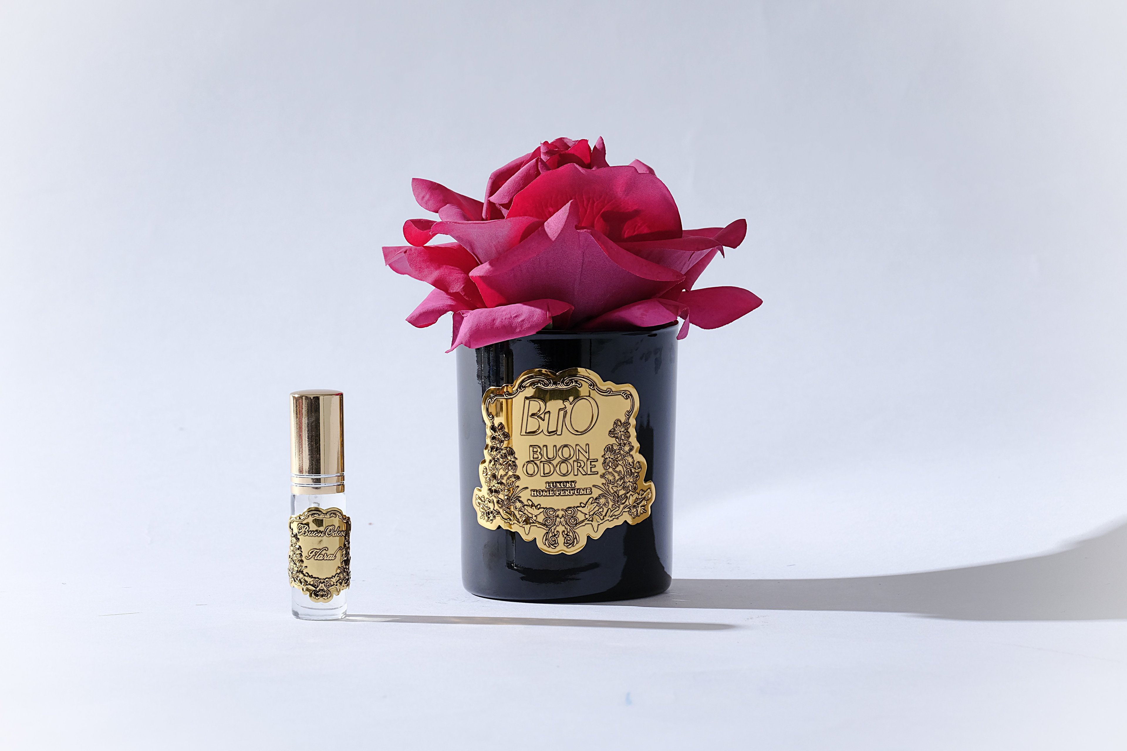 Siyah Cam Gold Tek Gül Luxury Home Perfume - bordo