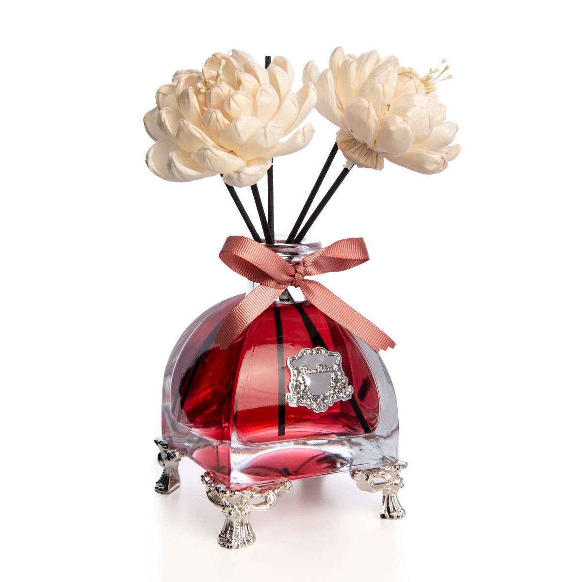 Silver Pirinç Ayaklı Kare Cam Difusser 250 ml. - pink