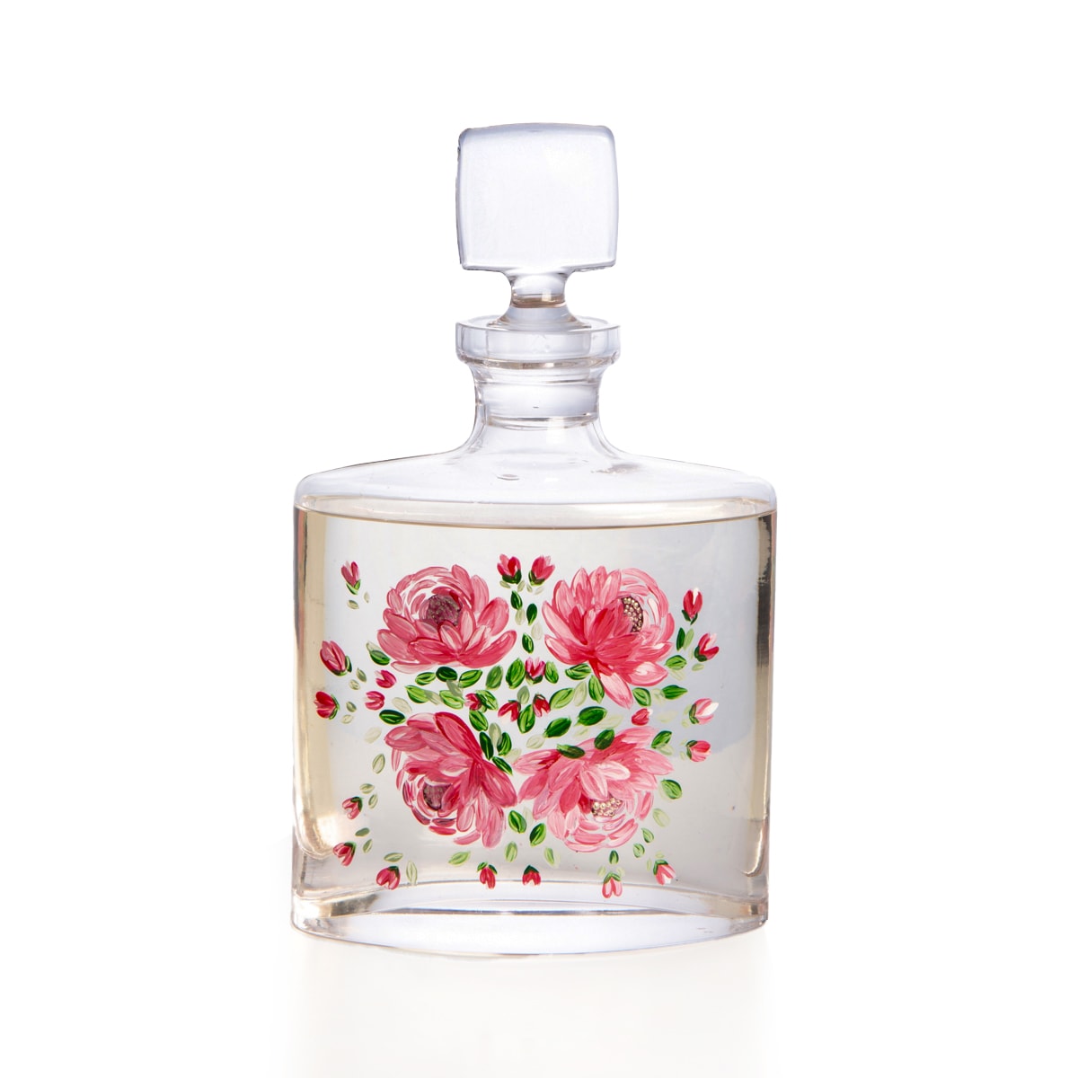 ÖZEL TASARIM EL BOYAMASI OVAL CAM DIFFUSER - pembe çiçek