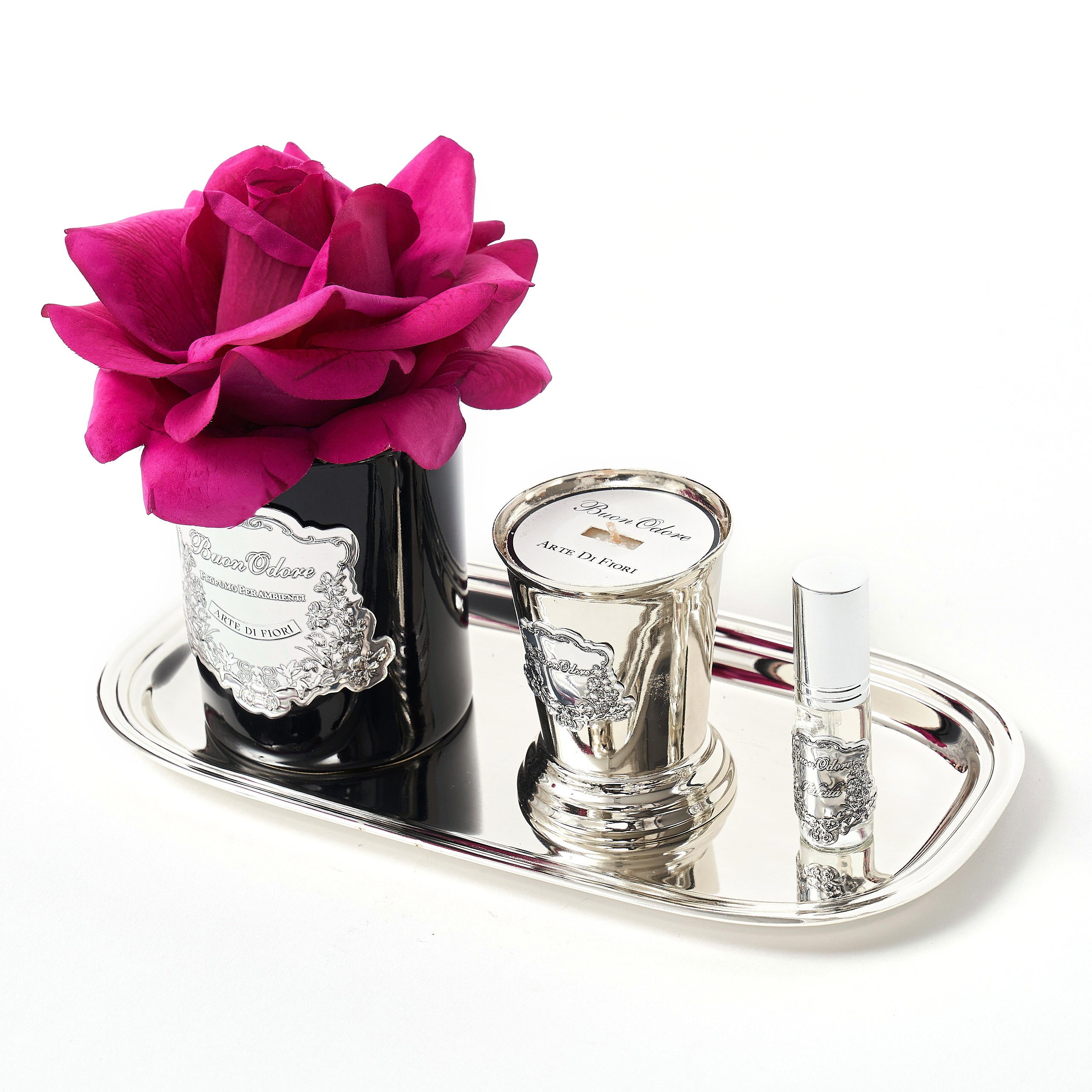 SİYAH CAM SILVER SET BORDO ODA KOKUSU