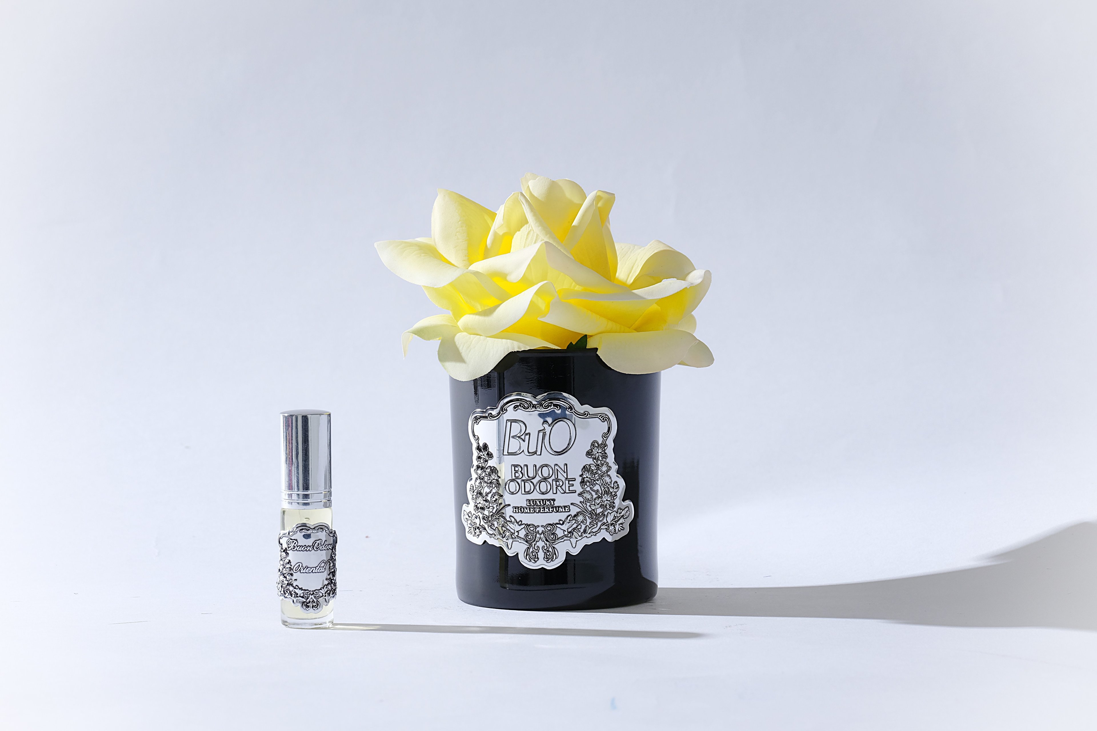 Siyah Cam Silver Tek Gül Luxury Home Perfume - sarı