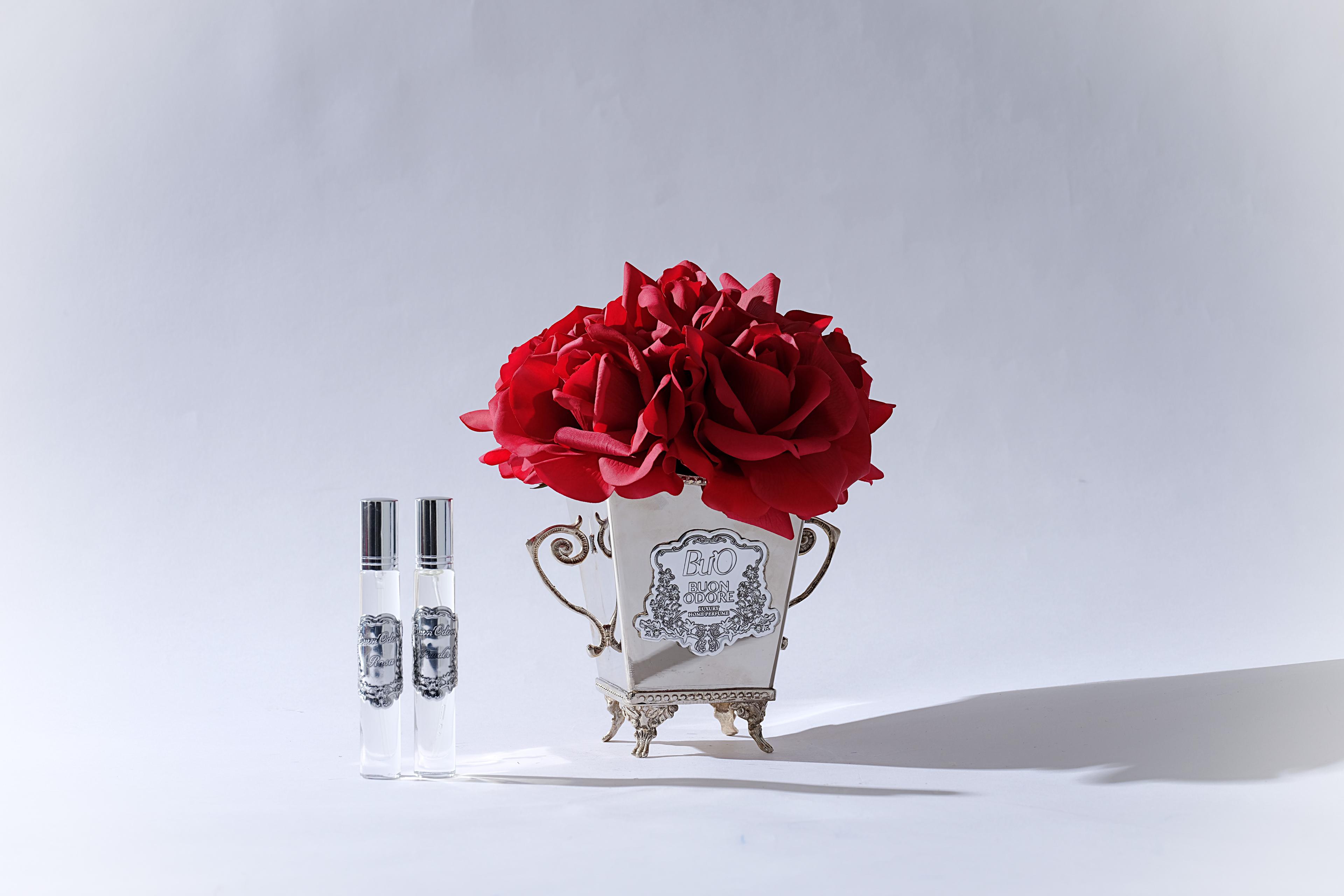 Silver Pirinç 10 Gül Luxury Home Perfume - kırmızı