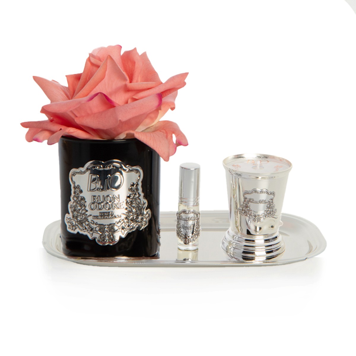 Siyah Silver Pirinç Mum ve Gül Set Luxury Home Perfume - mercan