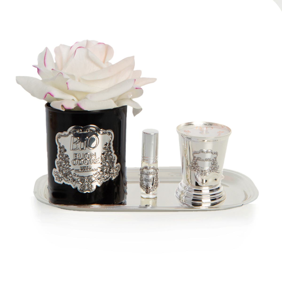 Siyah Silver Pirinç Mum ve Gül Set Luxury Home Perfume - allıklı