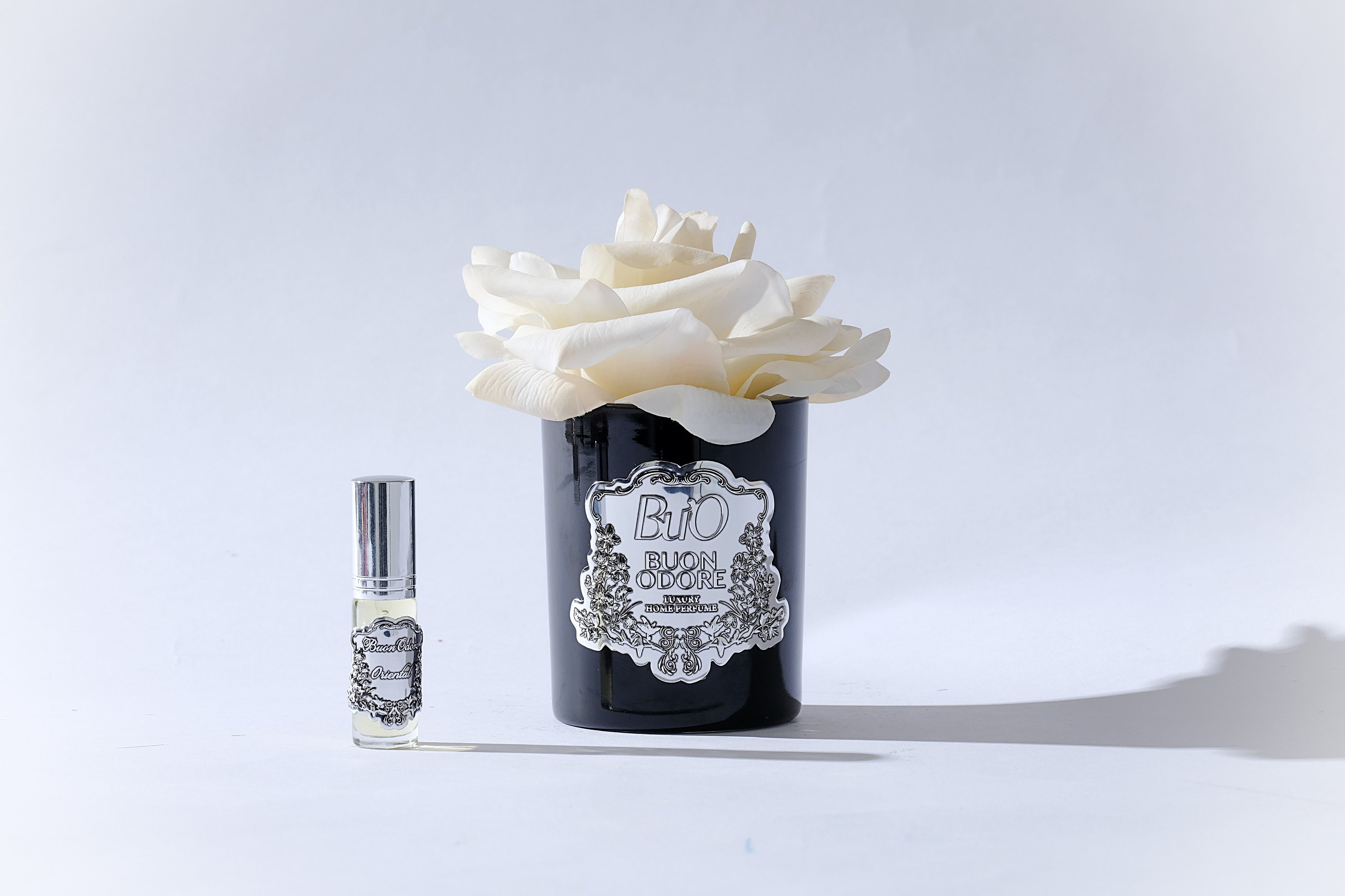 Siyah Cam Silver Tek Gül Luxury Home Perfume - krem