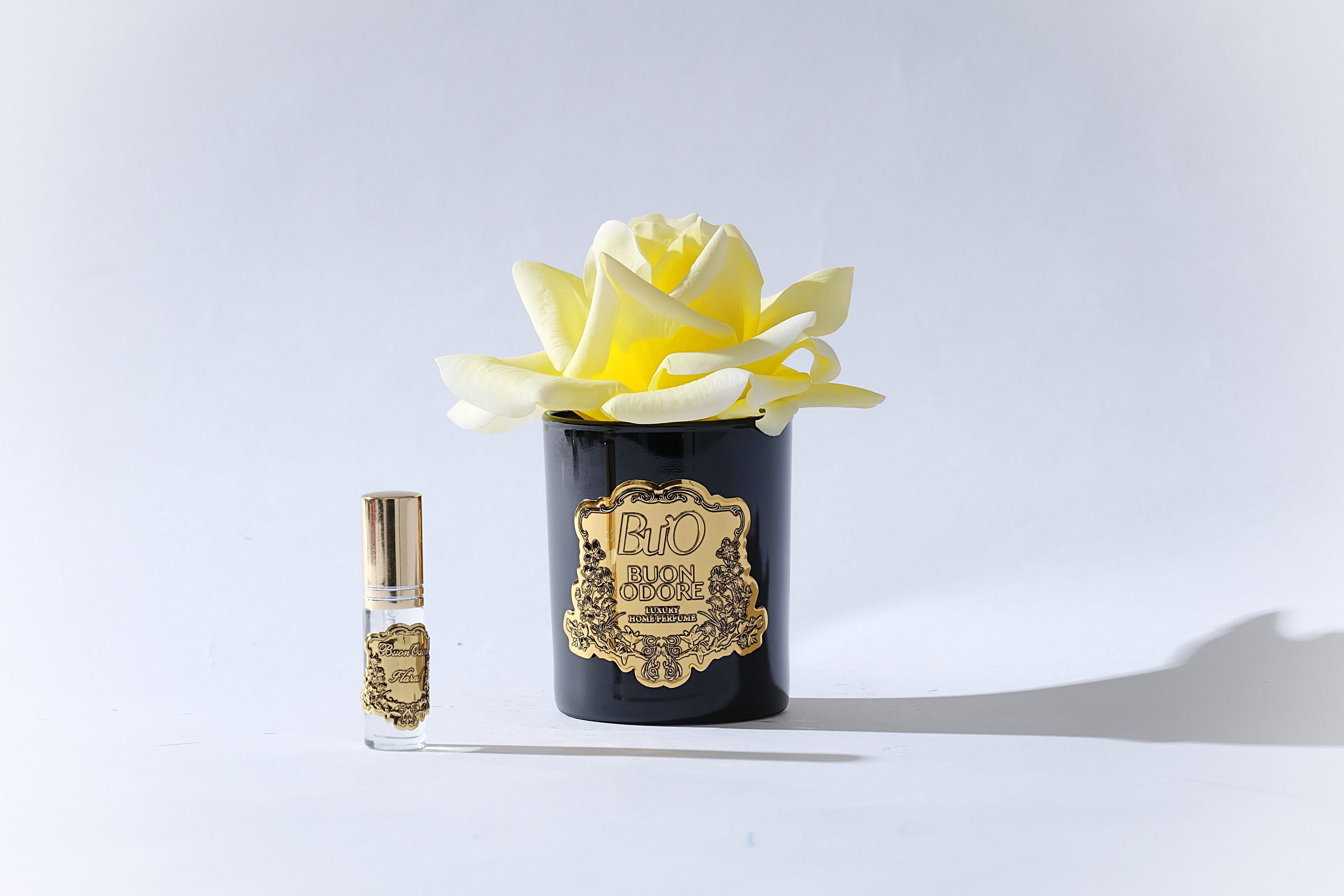 Siyah Cam Gold Tek Gül Luxury Home Perfume - sarı