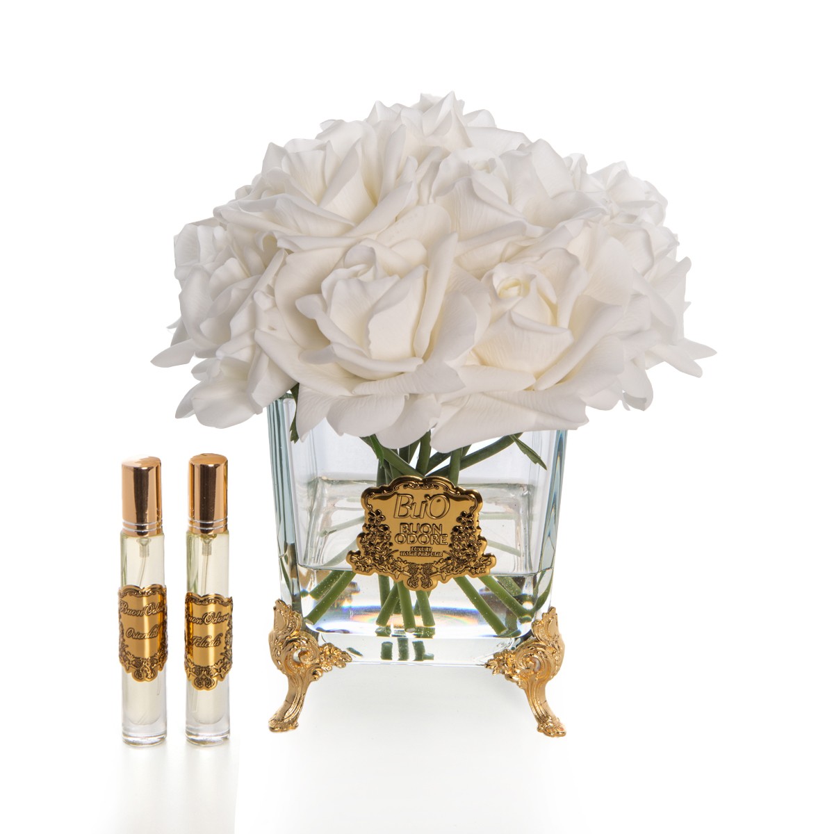 Pirinç Ayaklı Cam Gold Gül Luxury Home Perfume - beyaz